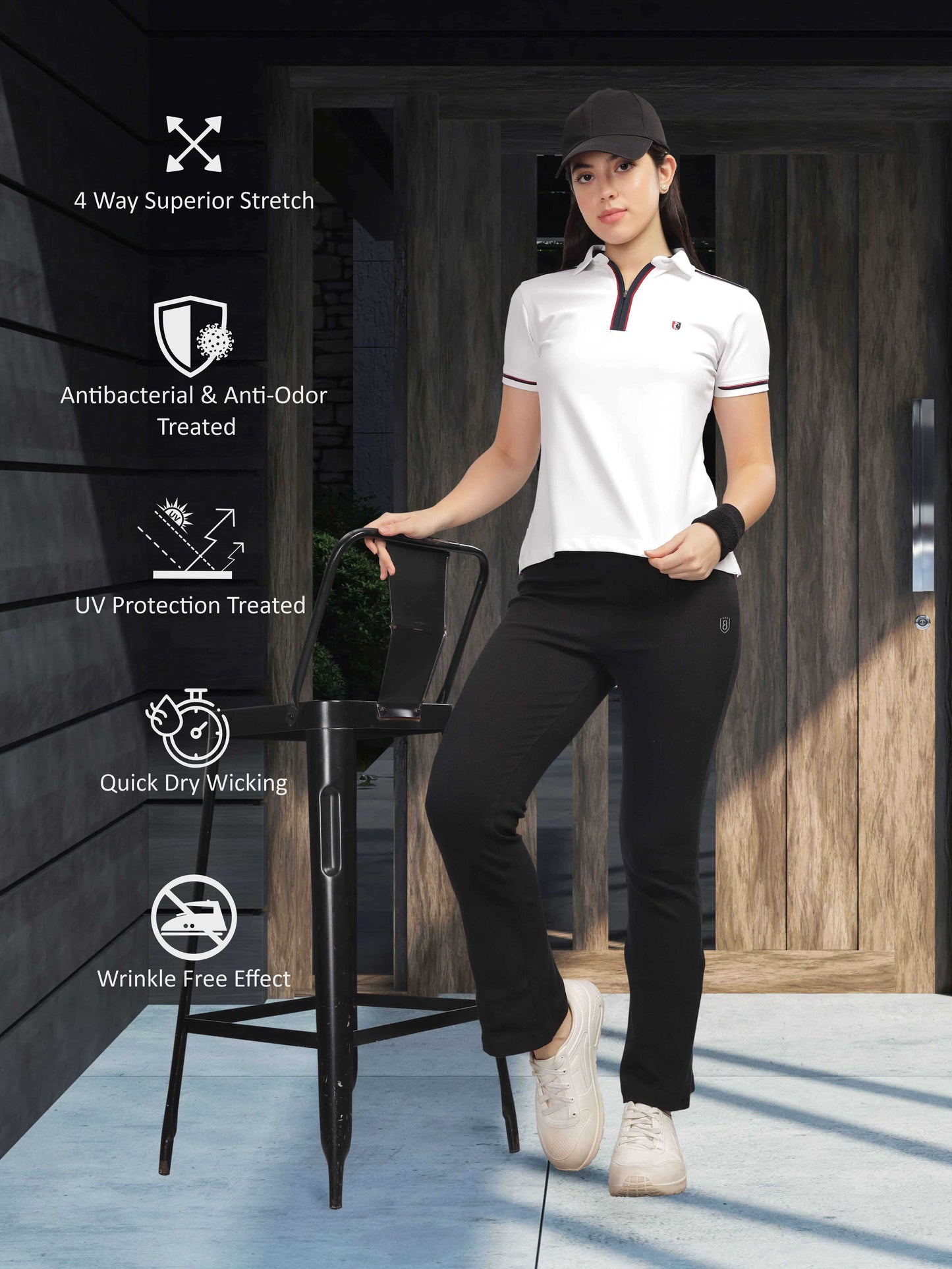 White Women's Zipper Polo T Shirts