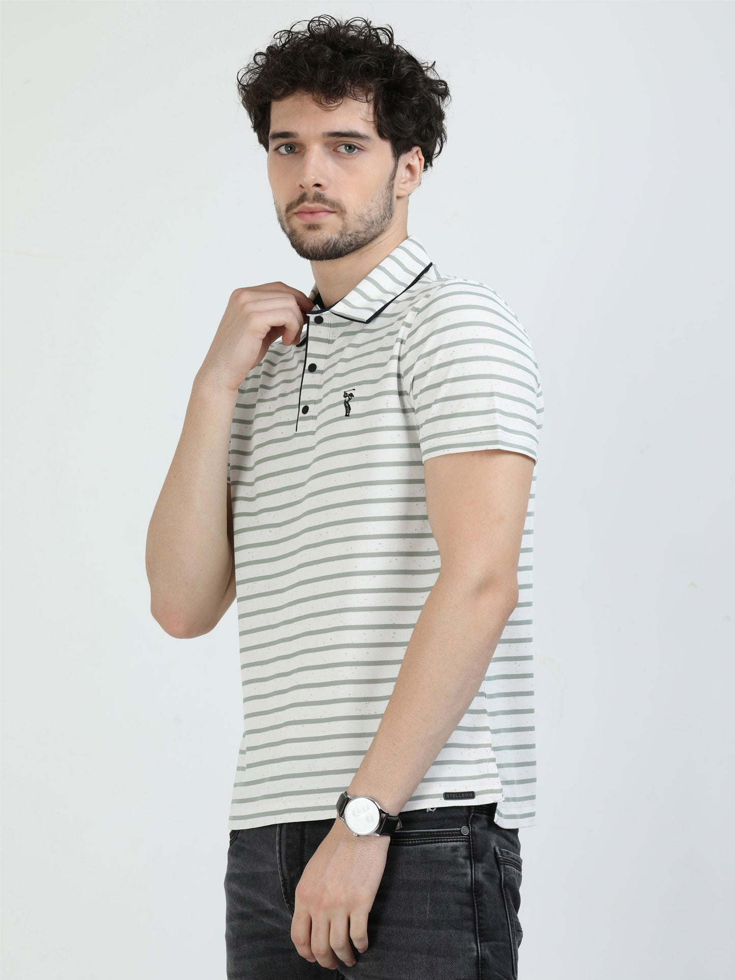 Pastel Green Mens Rolex Stripes Polo T-Shirt