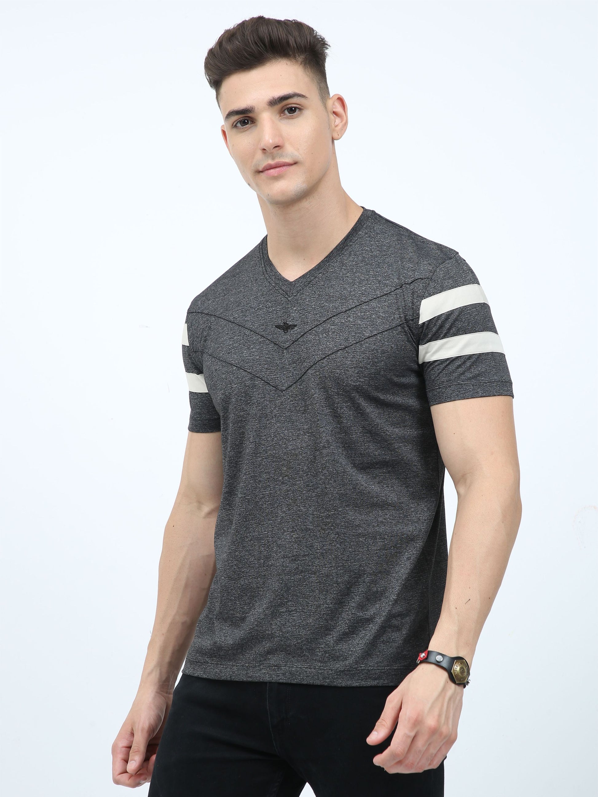 Black Men's Cotton vee neck t shirts