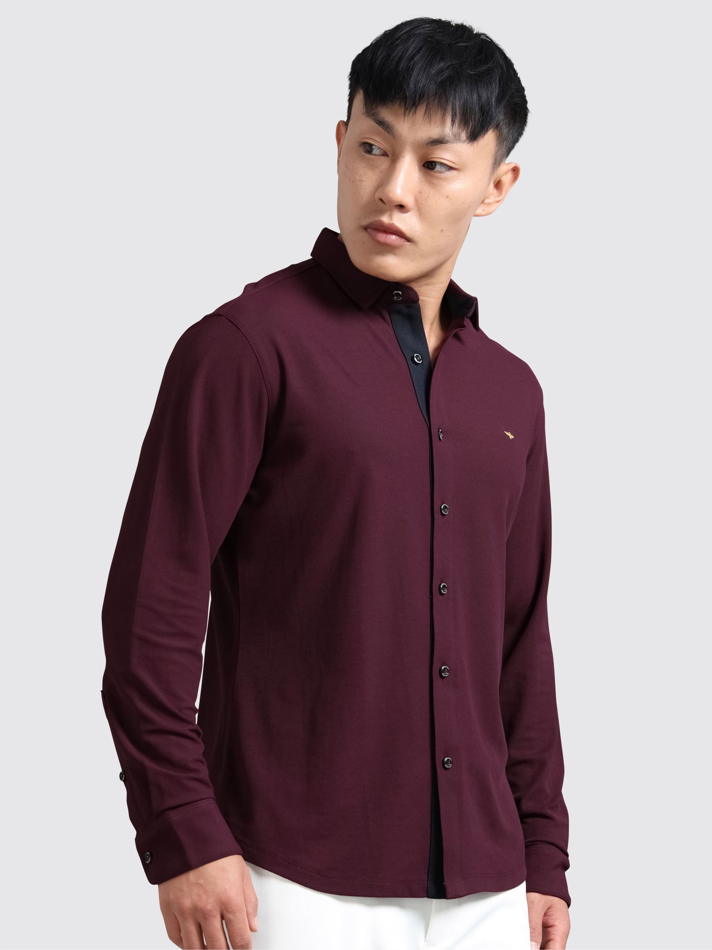 Wine Men's Premium Nano-Dry Shirt | Stretchable | Wrinkle-Resistant |