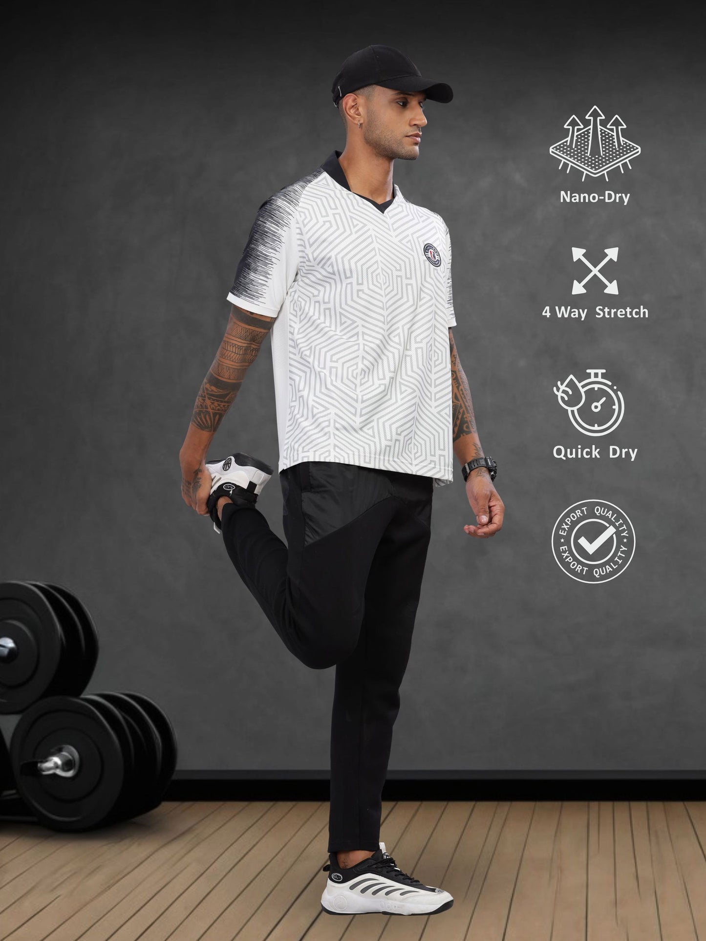 White Mens Printed Active Wear T-Shirt