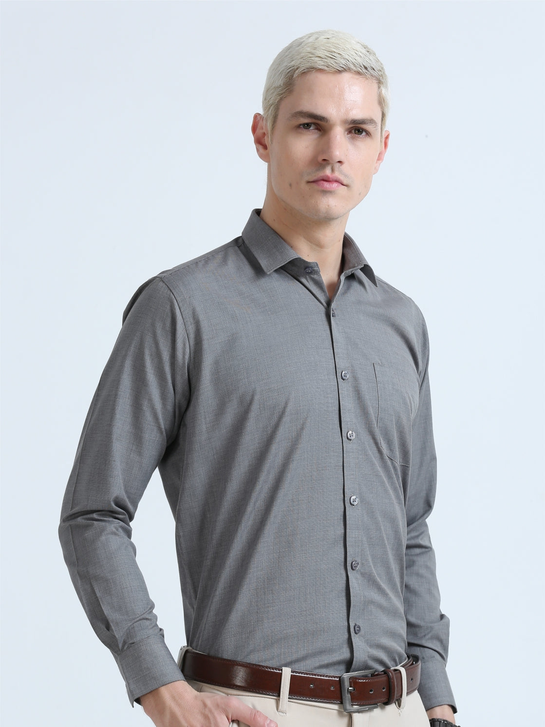 Milange Grey Filla Fill Shirt-Plus Size for Men