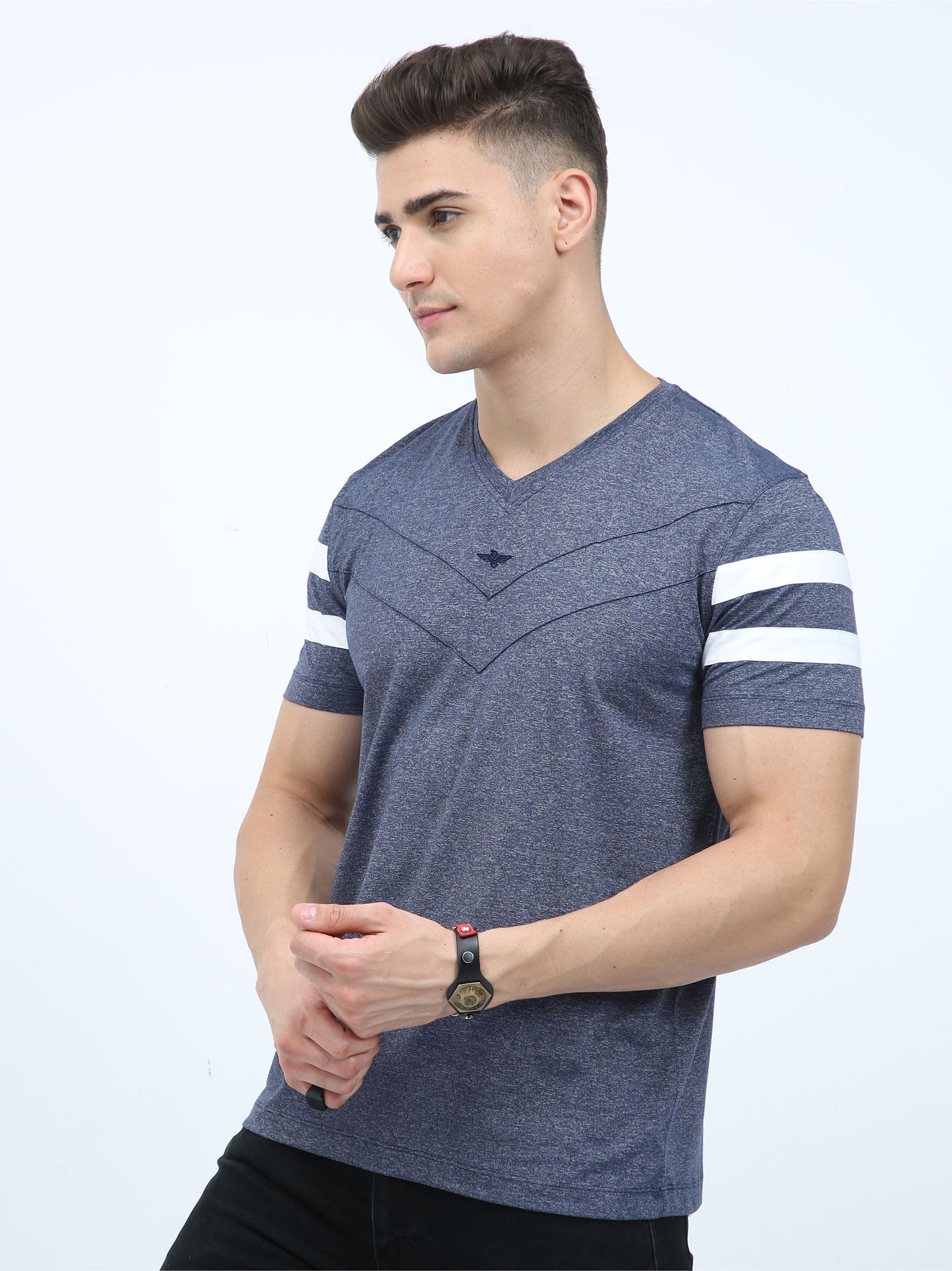 Navy Blue Men's Cotton vee neck t shirts