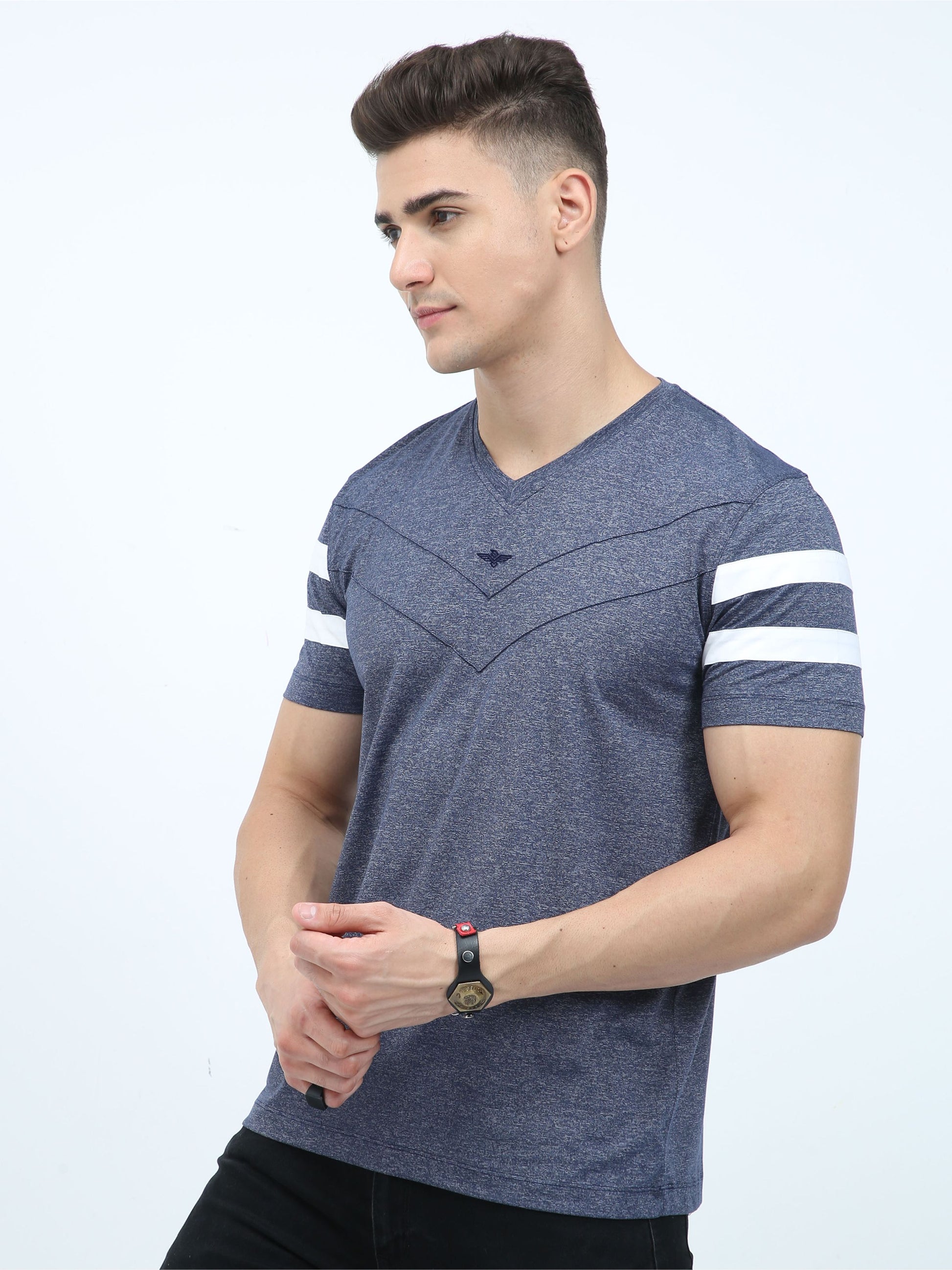 Navy Blue Men's Cotton vee neck t shirts