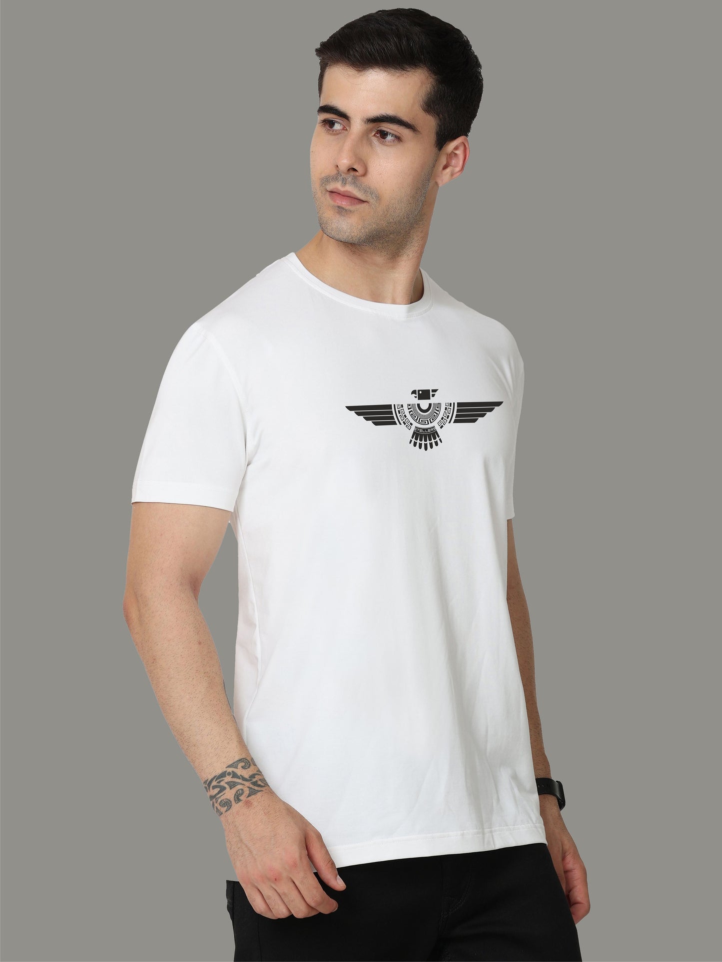 White Men's Crew Neck T-Shirts Tribal