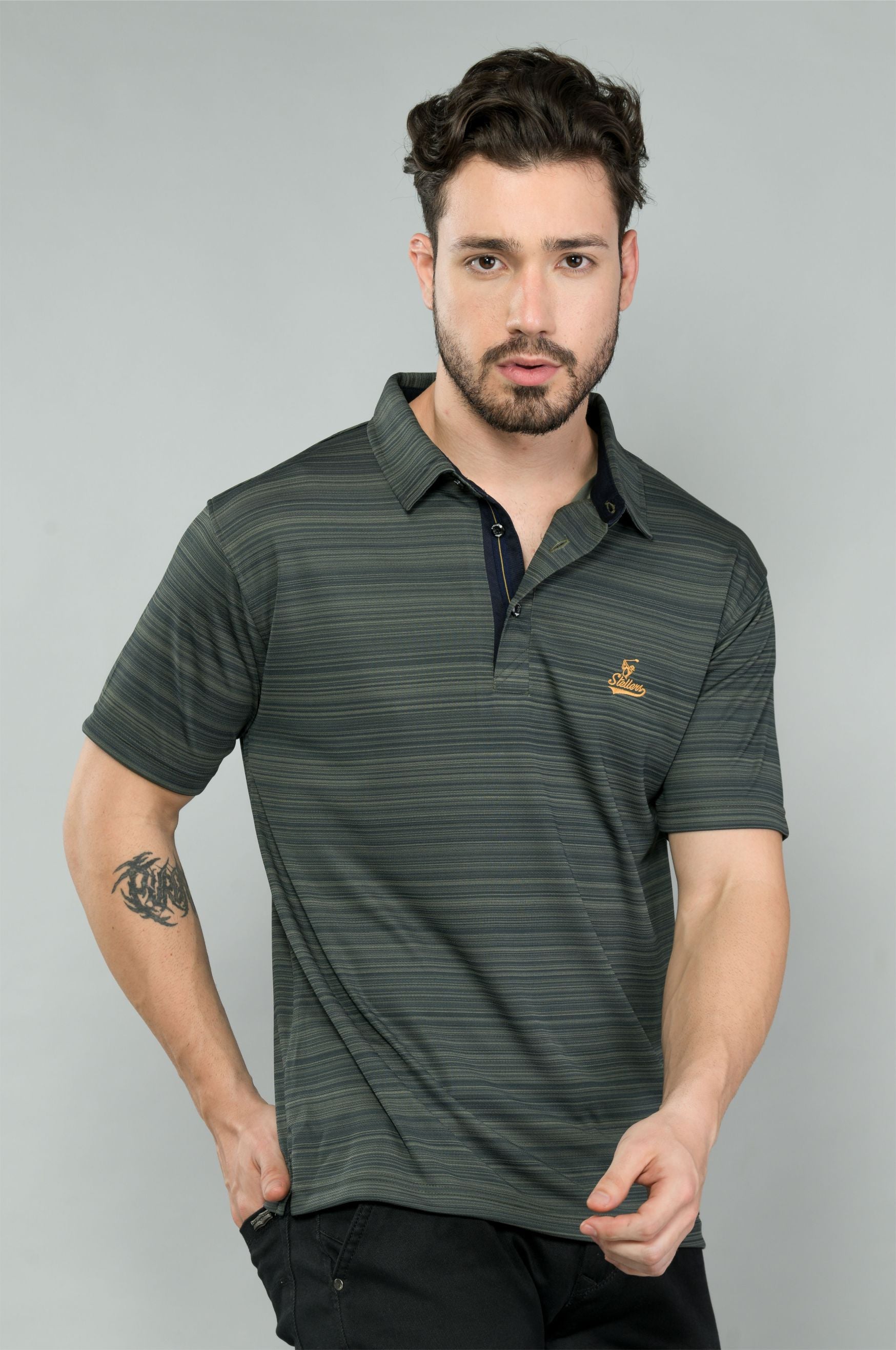 Olive Green Men's Barcode Polo T Shirt