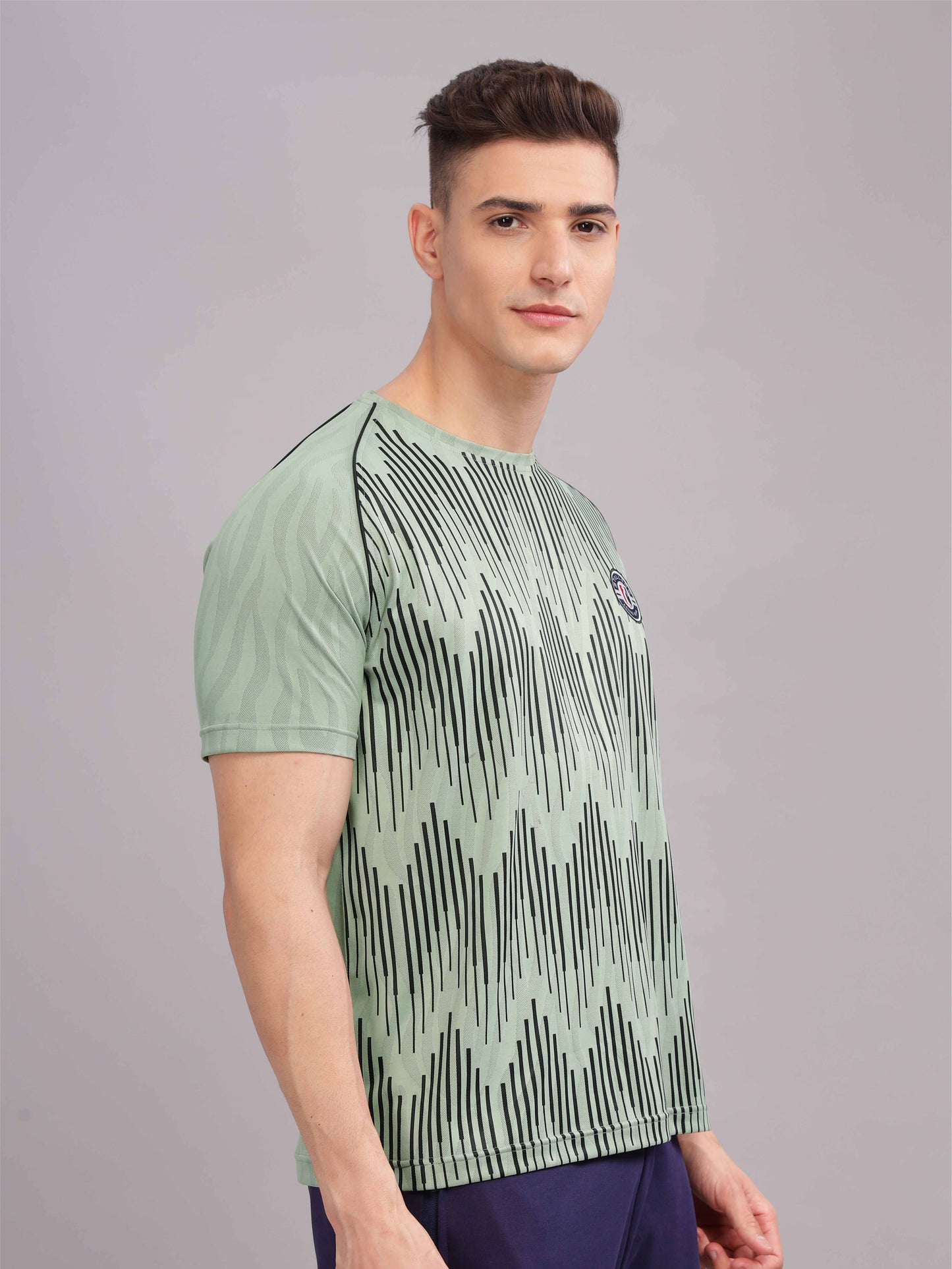 Misty Green Printed Active Round Neck T Shirts for Men