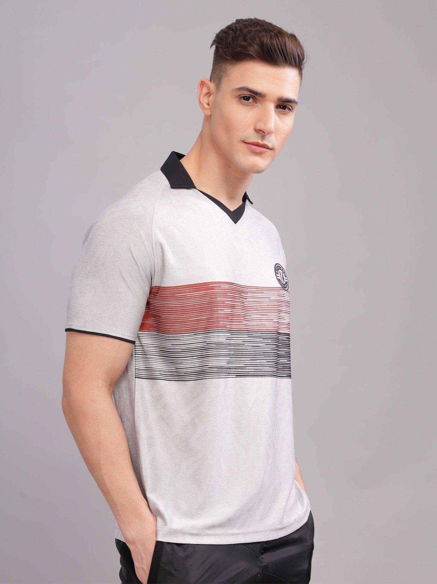 Grey Mens Printed Active Wear T-Shirt