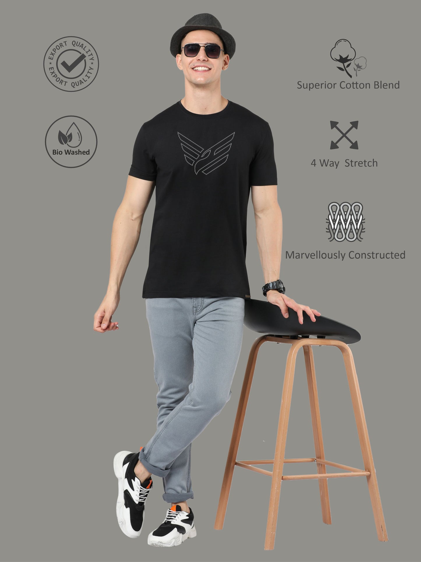 Black Men's Crew Neck T-Shirts Dot Eagle