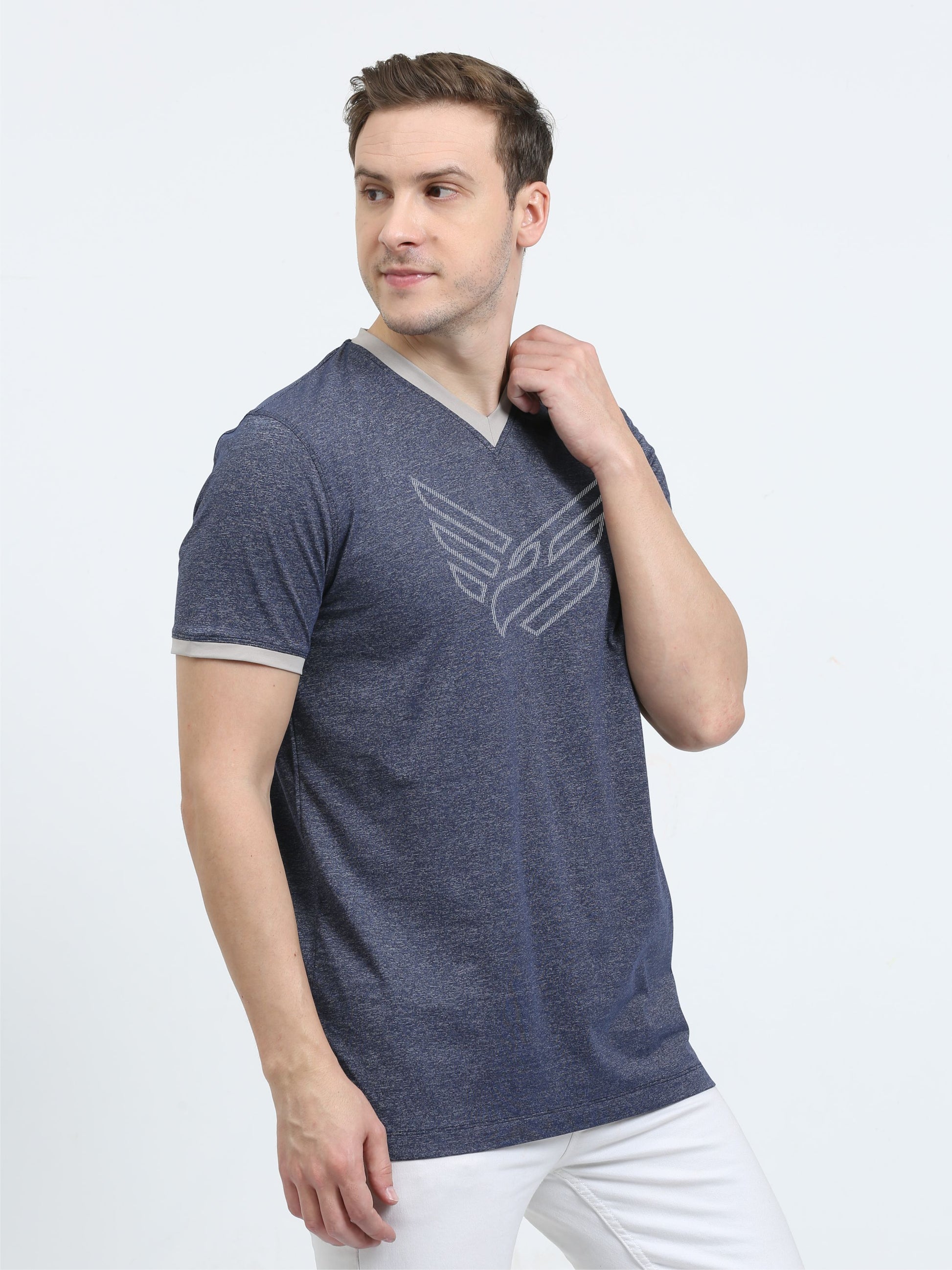 Navy Blue Men's Cotton vee neck t shirts