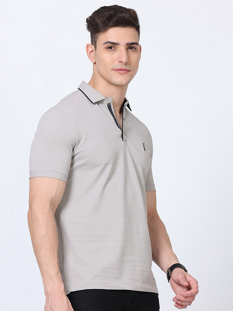 Moose Grey Premium Pique Crush Polo T-Shirt