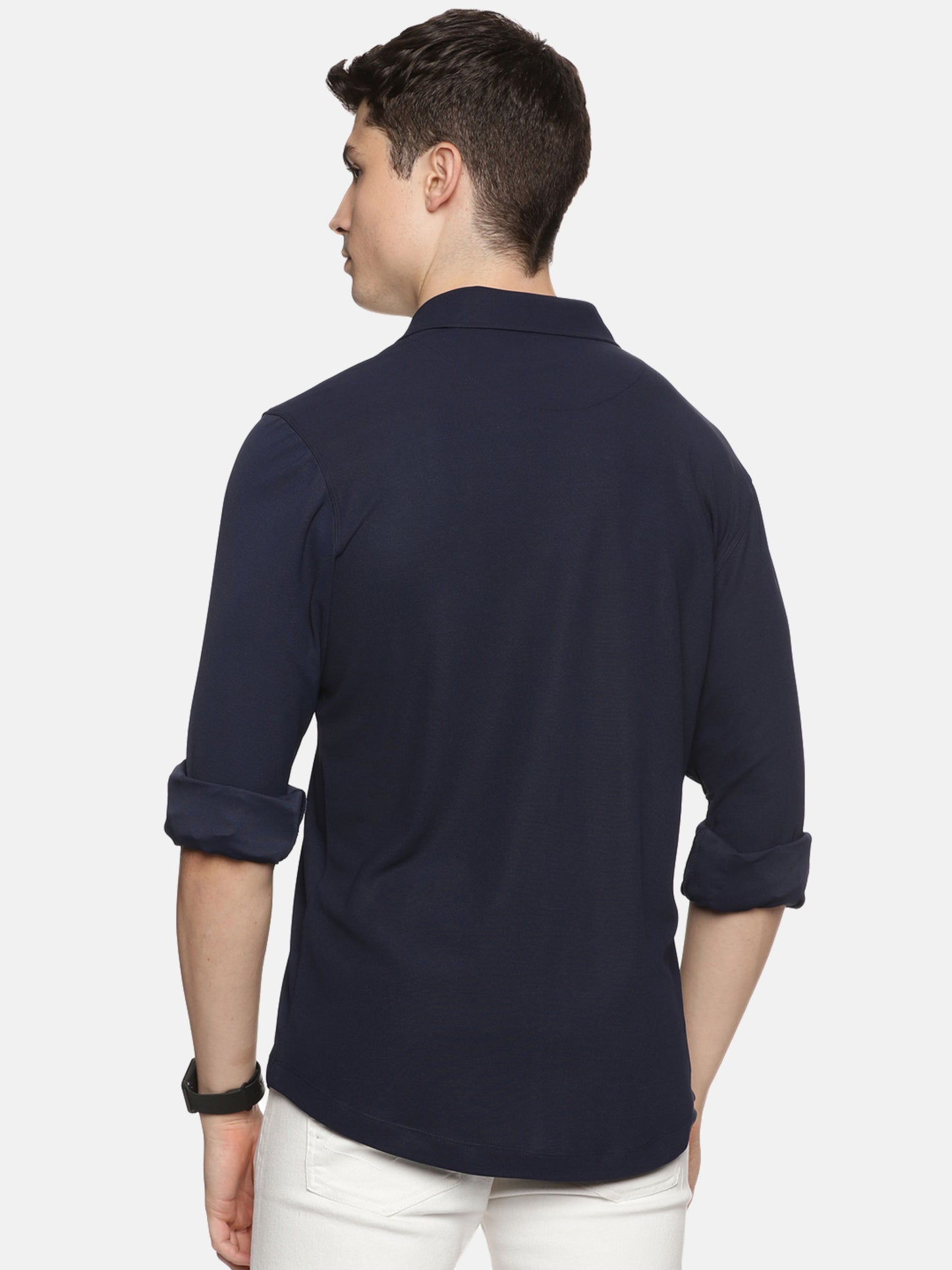Navy Blue Men's Premium Nano-Dry Shirt | Stretchable | Wrinkle-Resistant |