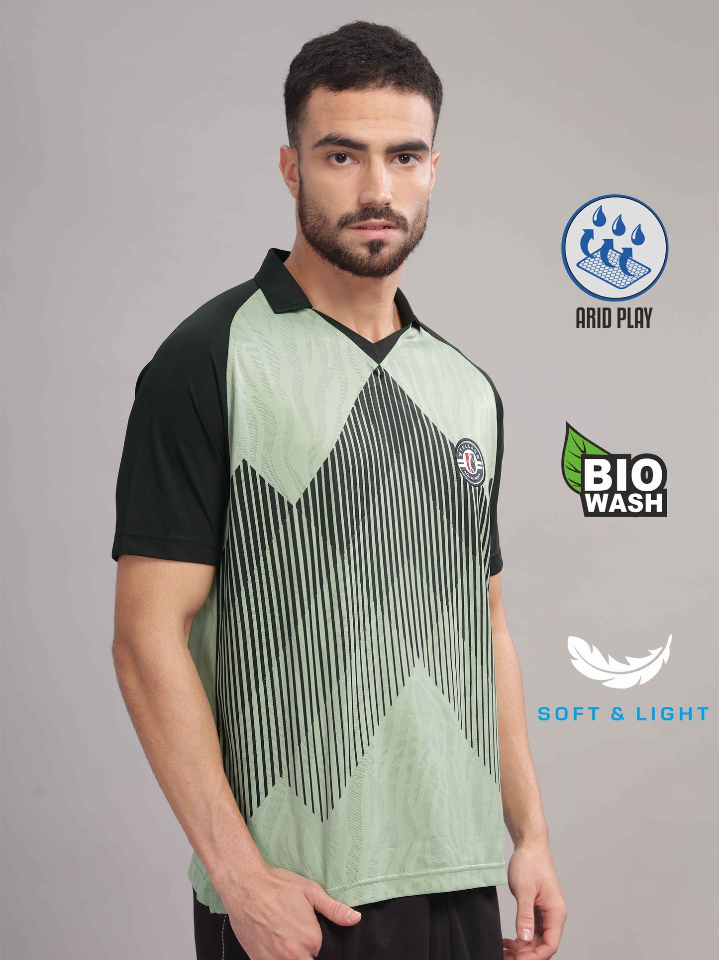 Misty Green Mens Printed Active Wear T-Shirt