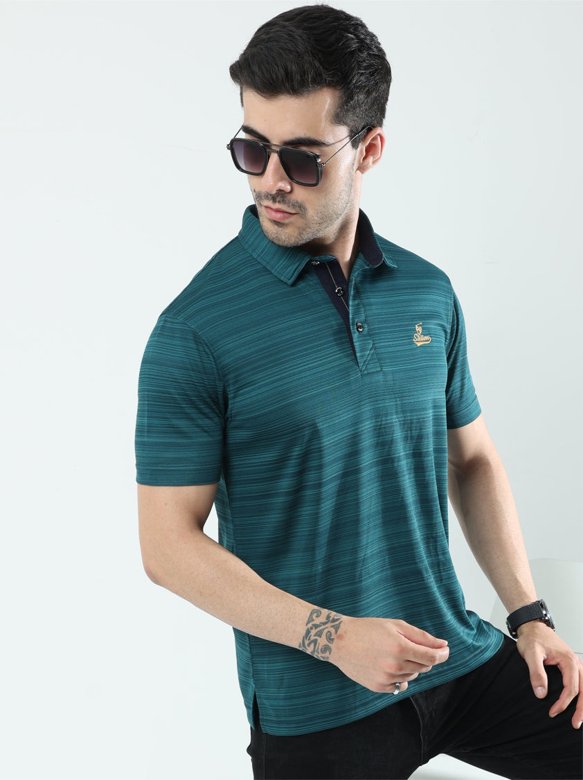 Peacock Green Men's Barcode Polo T Shirt