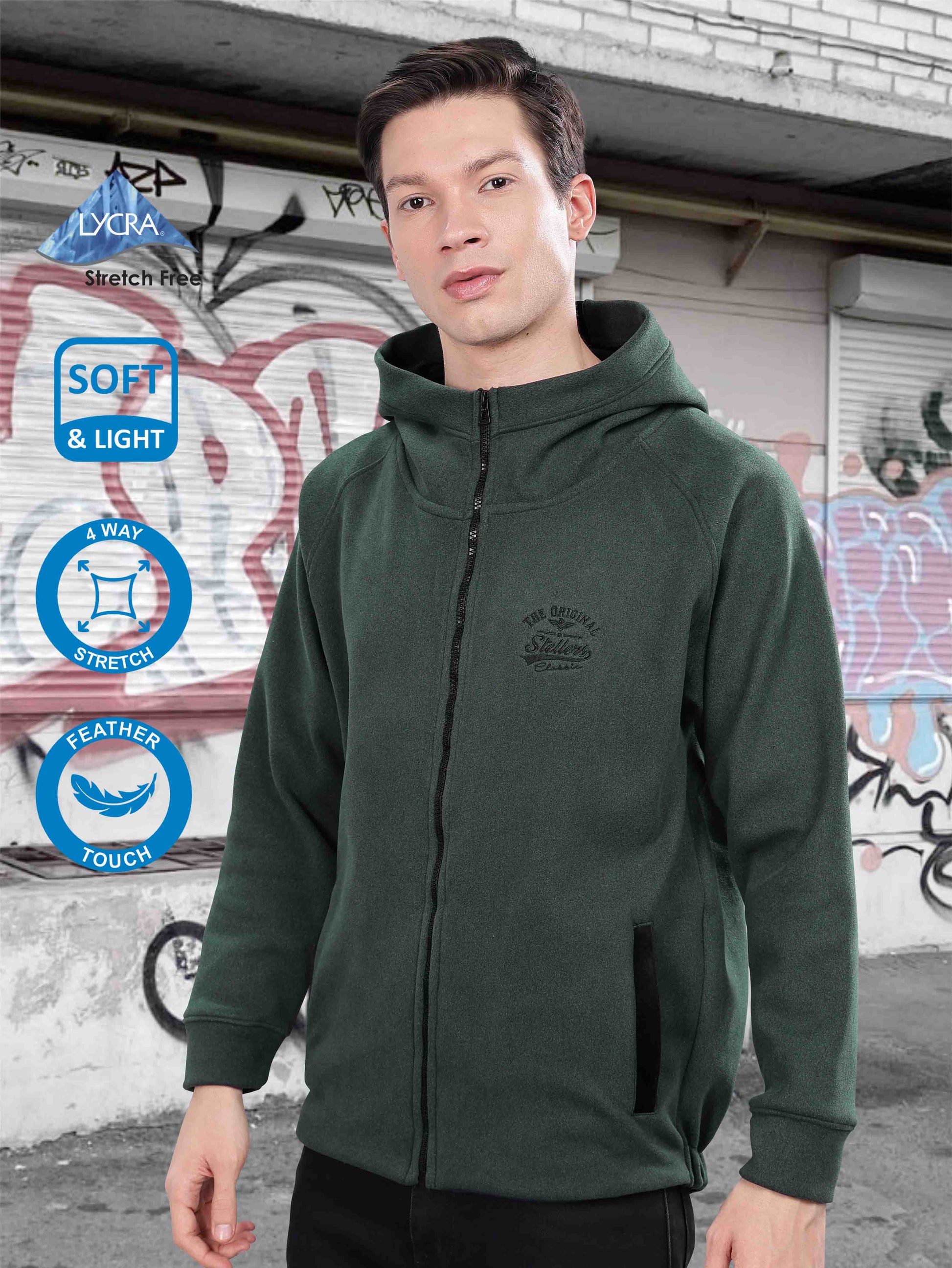 Bottle Green Zipper Hoodie for Men