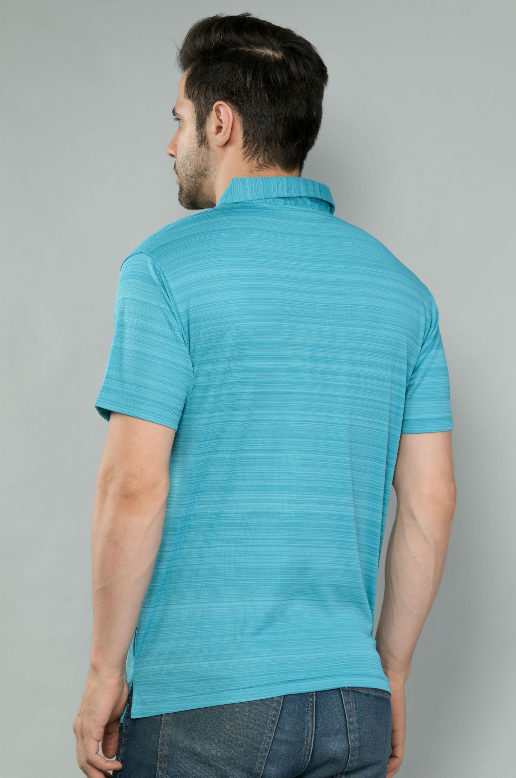 Jade Green Men's Barcode Weave Golf Polo T Shirt
