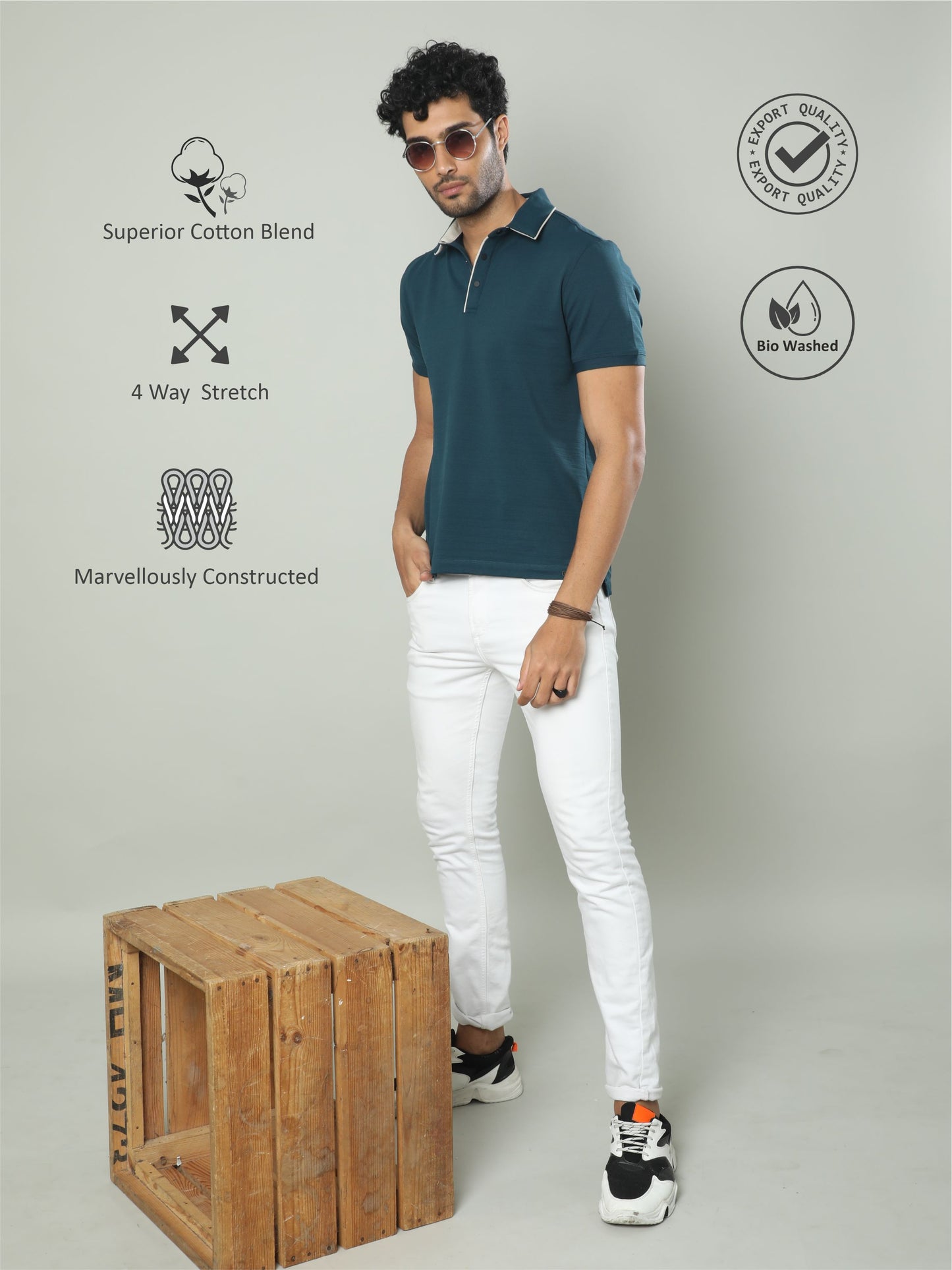 Teal Blue Premium Pique Crush Polo T-Shirt