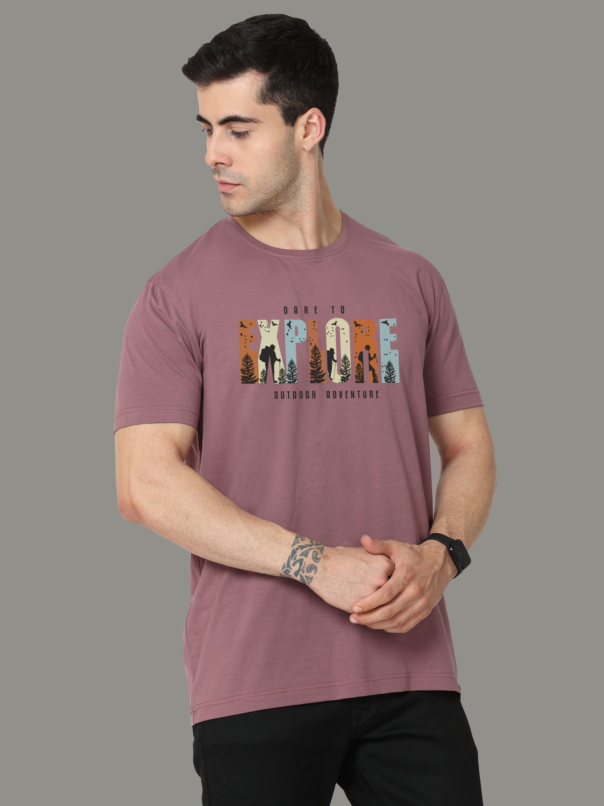 Mauve Explore Print Men’s Crew Neck T Shirt