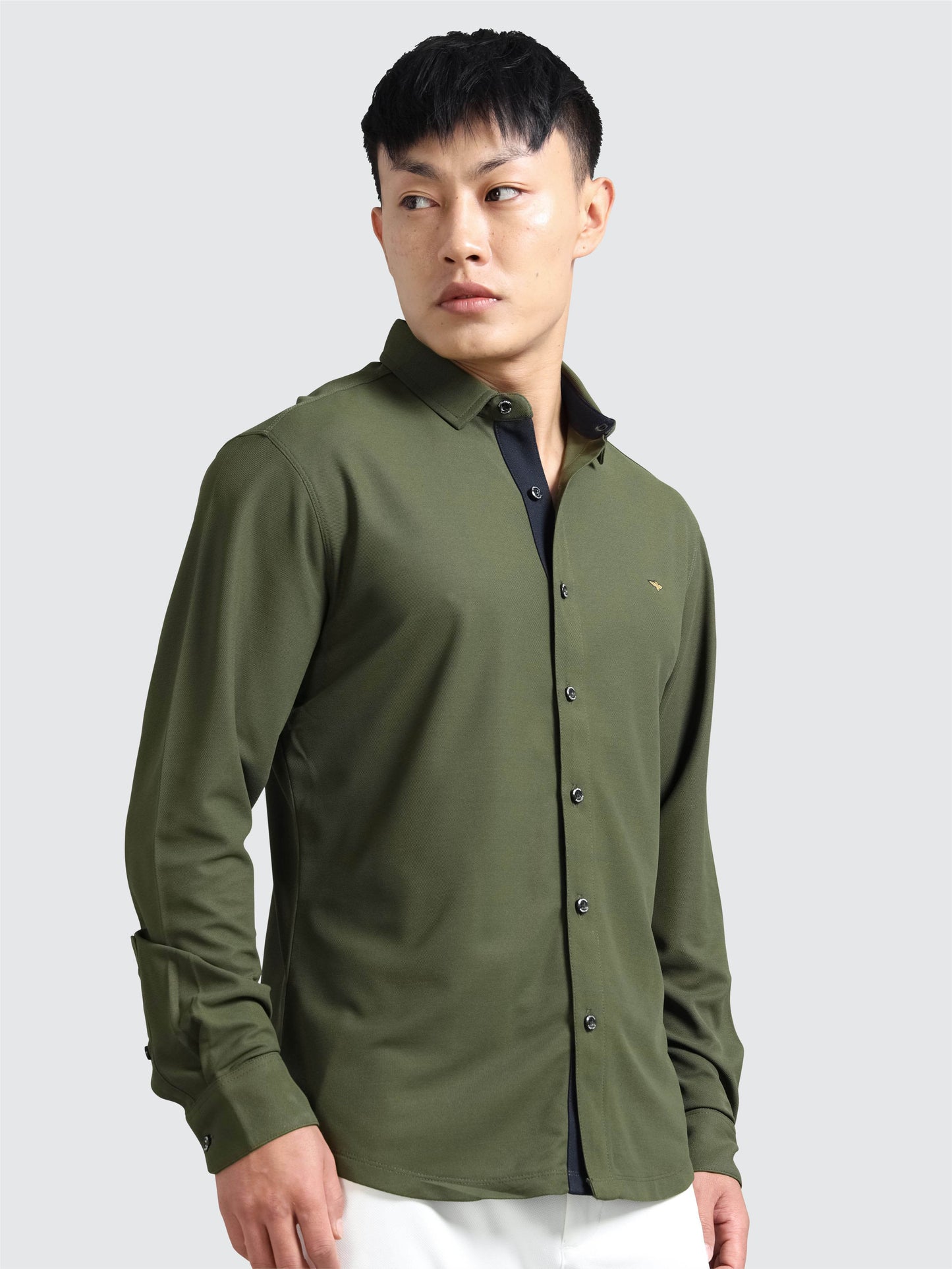 Olive Green Men's Premium Nano-Dry Shirts | Stretchable | Wrinkle-Resistant |