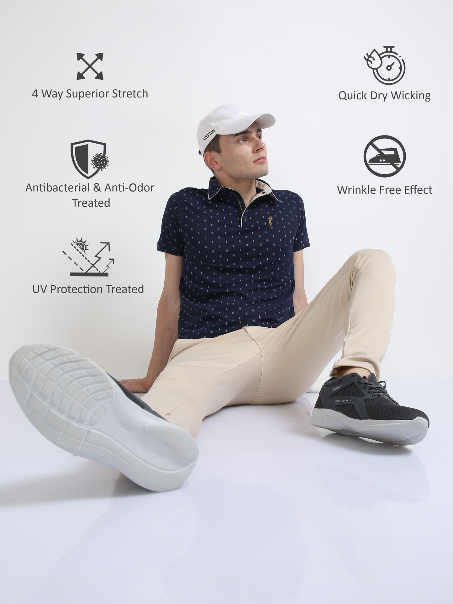Navy blue Men's Rolex Print Polo T-Shirts | Quick Dry | Stretchable | UV Protected | Wrinkle & Odour-Free
