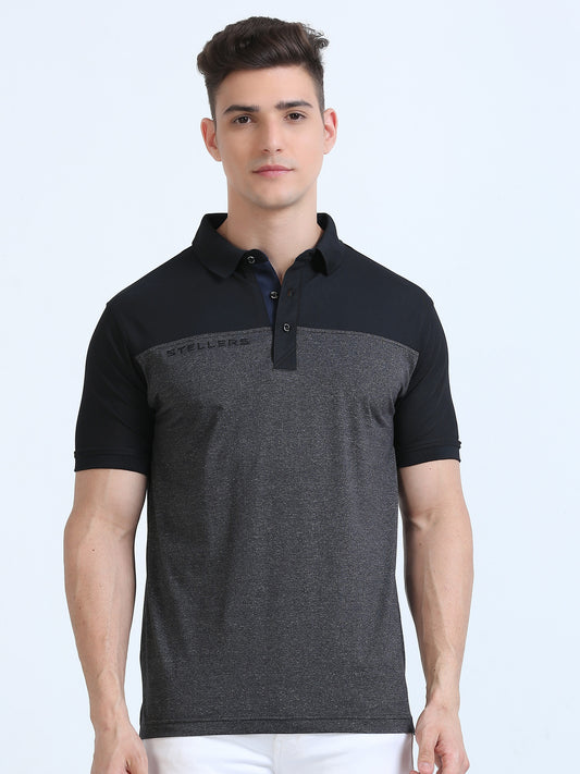 Black Men's T-Cross Polo T-Shirt | Quick Dry | Stretchable | UV Protected | Wrinkle & Odour-Free