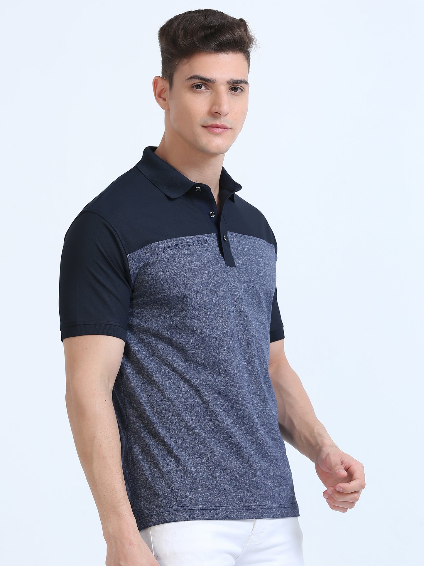 Navy Blue Men's T-Cross Polo T-Shirt | Quick Dry | Stretchable | UV Protected | Wrinkle & Odour-Free