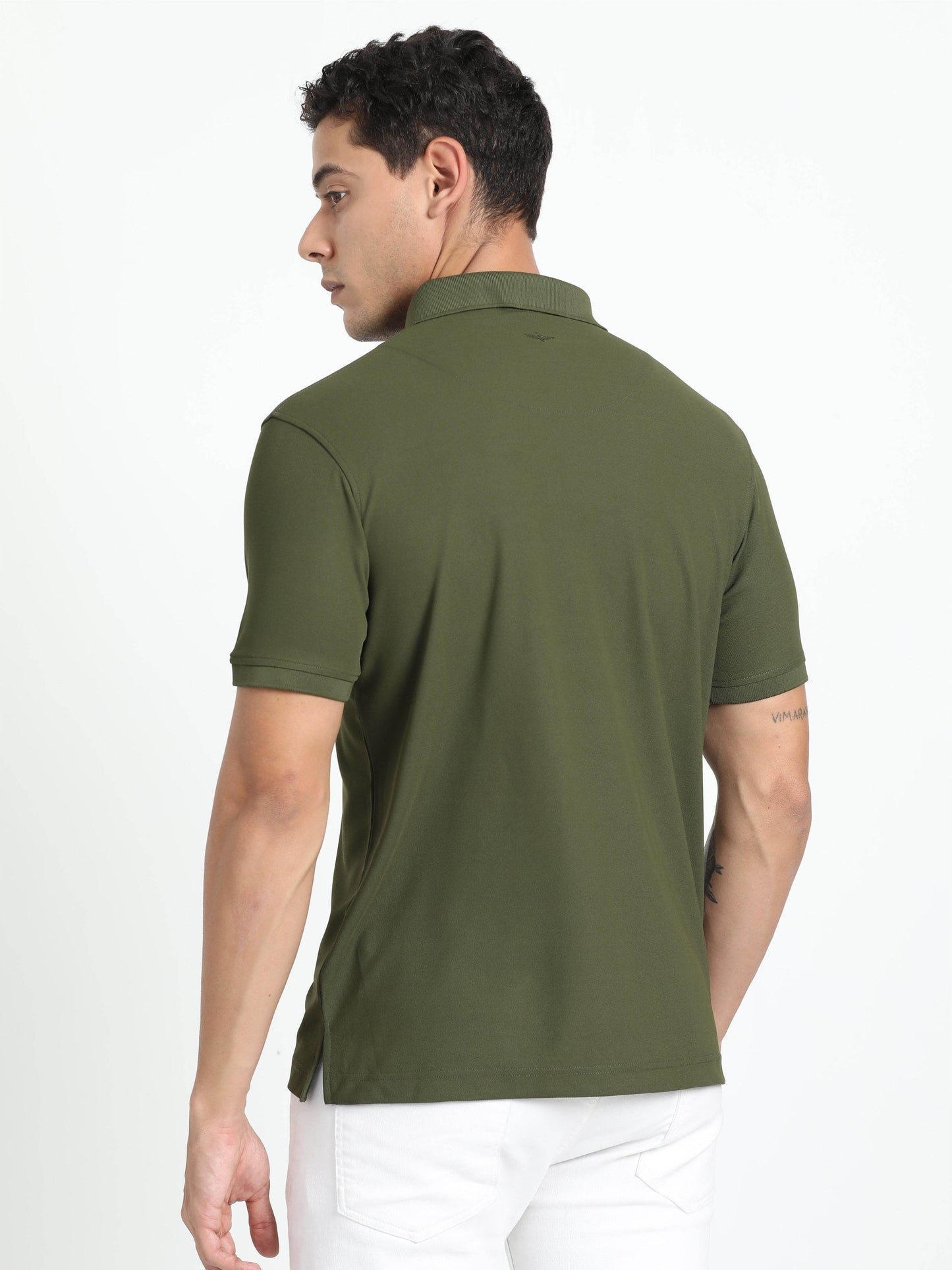 Men Olive Green Golf Polo T-Shirt | Quick Dry | Stretchable | UV Protected | Wrinkle & Odour-Free