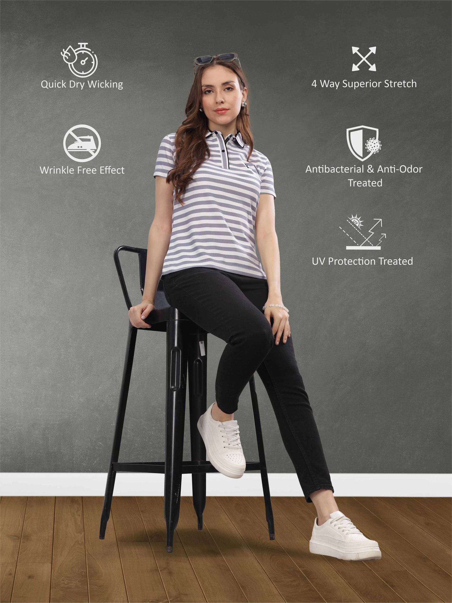 Light Purple Women's Stripes Polo T Shirt