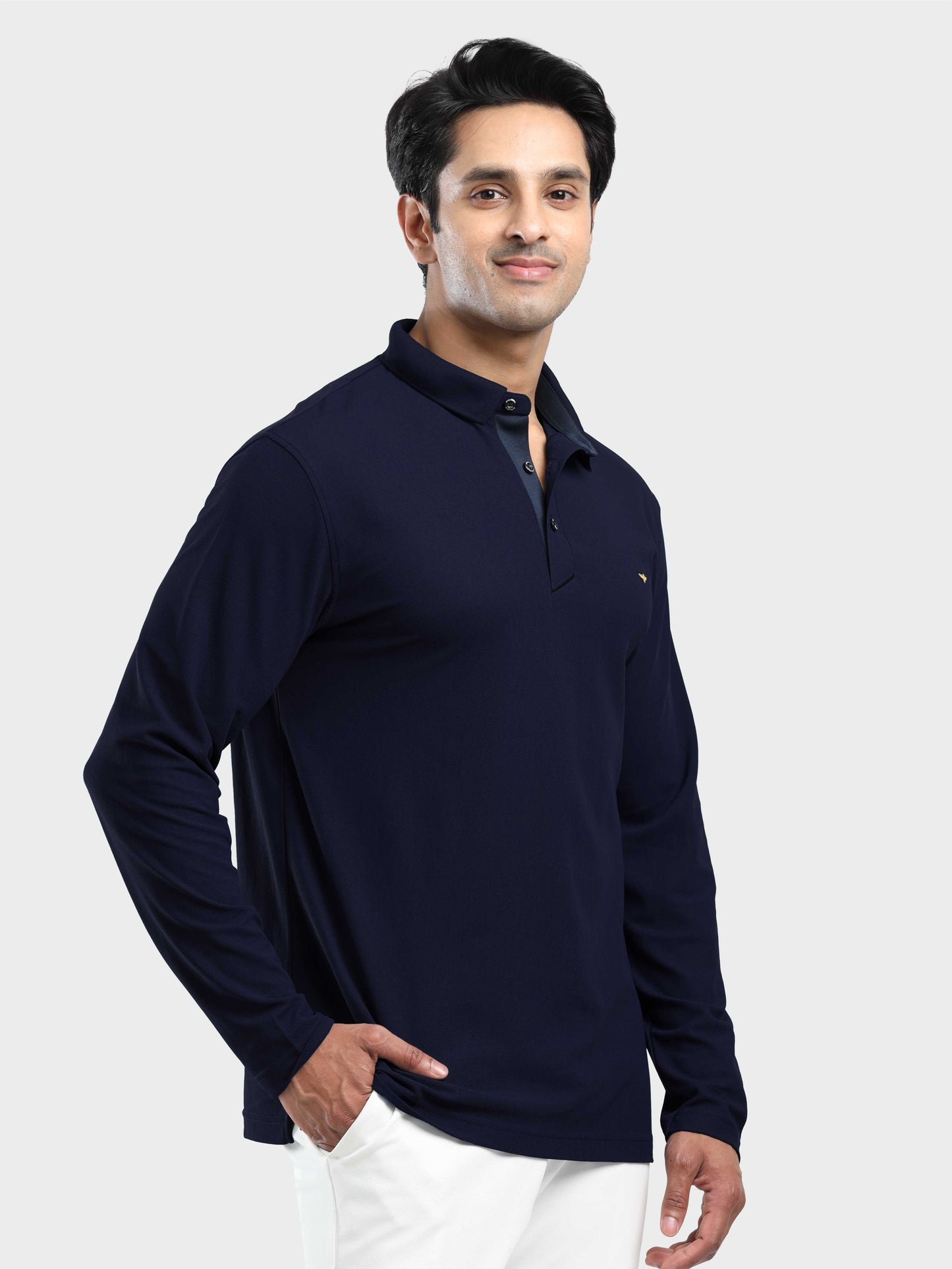 Men's Full Sleeve Polo T-Shirt-Navy Blue| Feather Touch Feel | Odour Resistant | Wrinkle Free | Quick Dry | Stretchable | Anti-Static | UV Resistance |