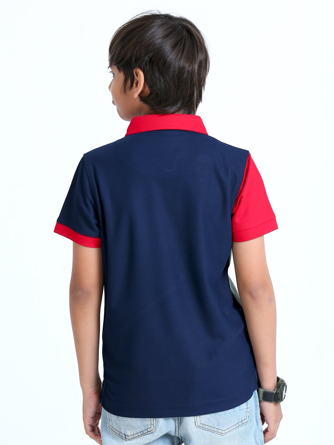 Navy Blue Cross Panel Boy's Polo T-Shirt