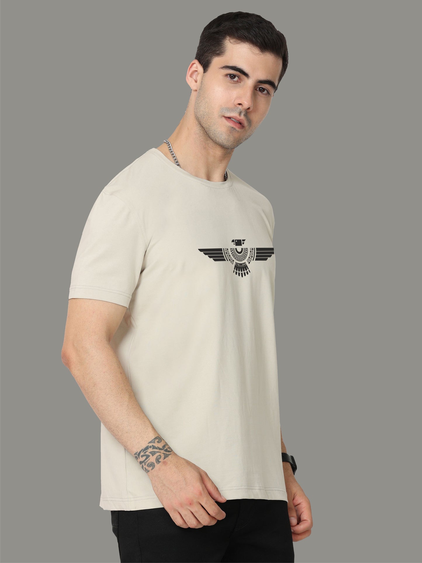Moose Grey Men's Crew Neck T-Shirts Tribal