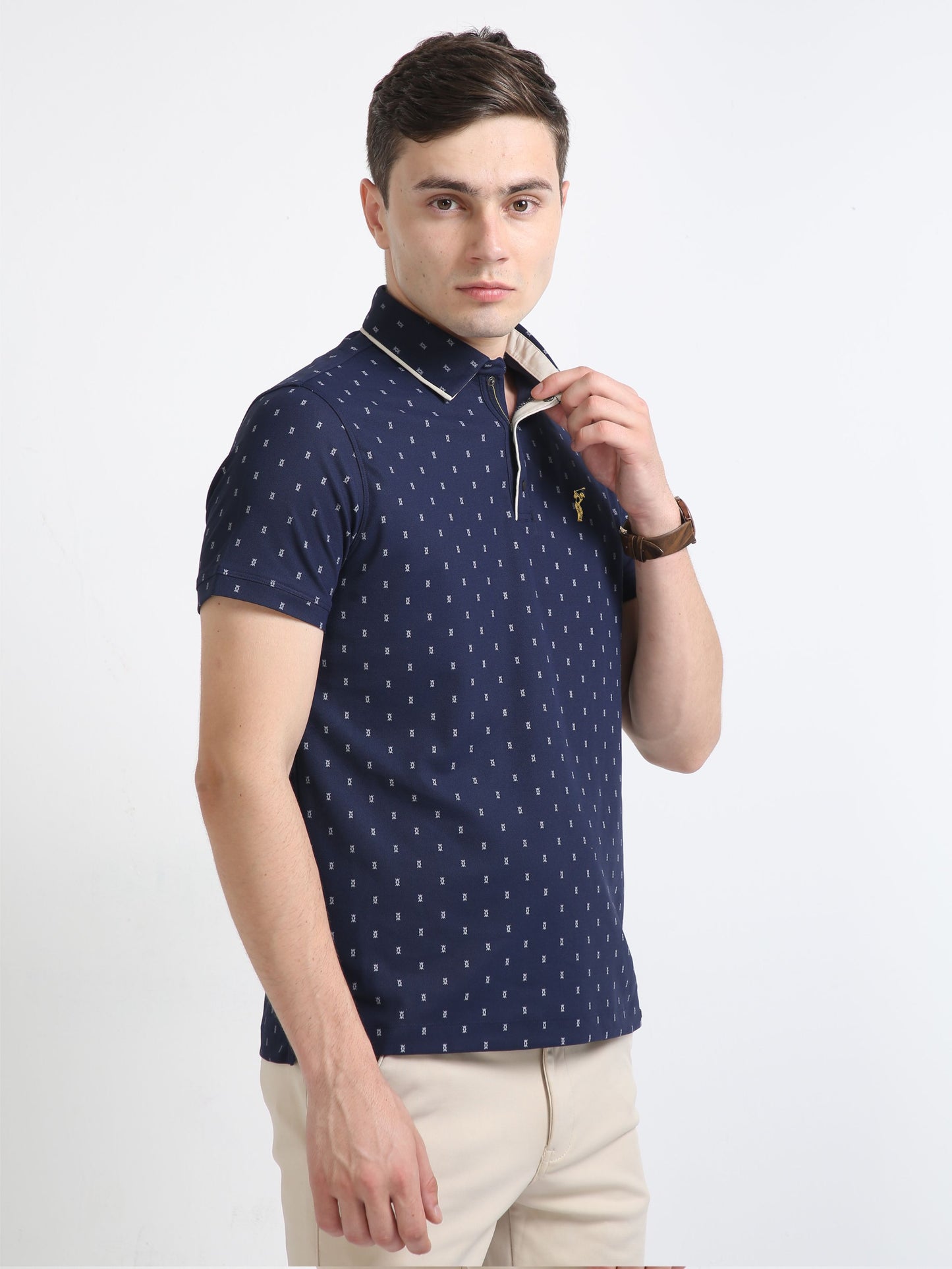 Navy blue Men's Rolex Print Polo T-Shirts | Quick Dry | Stretchable | UV Protected | Wrinkle & Odour-Free
