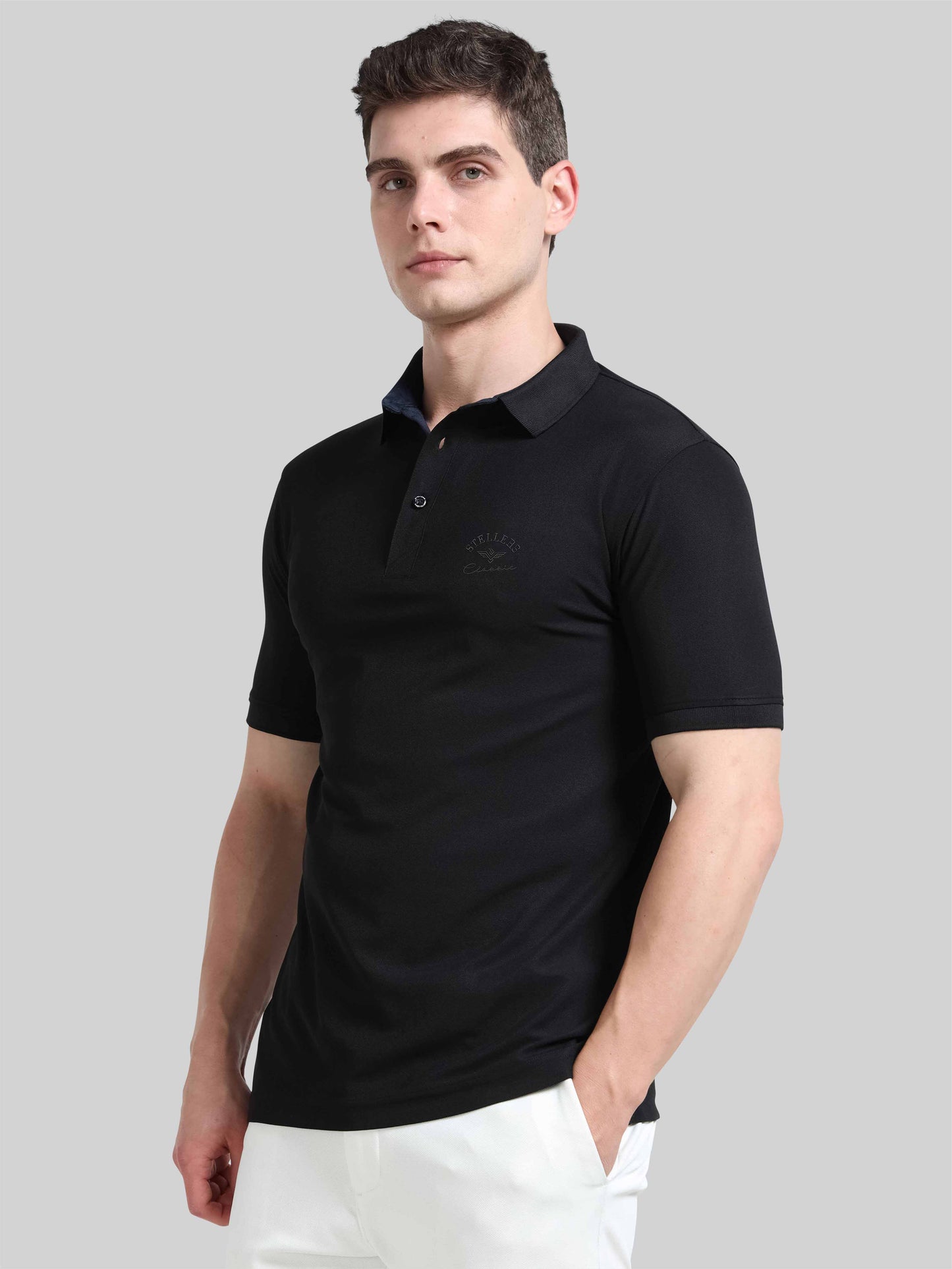 Men Black Classic Golf Polo T-Shirt | Quick Dry | Stretchable | UV Protected | Wrinkle & Odour-Free