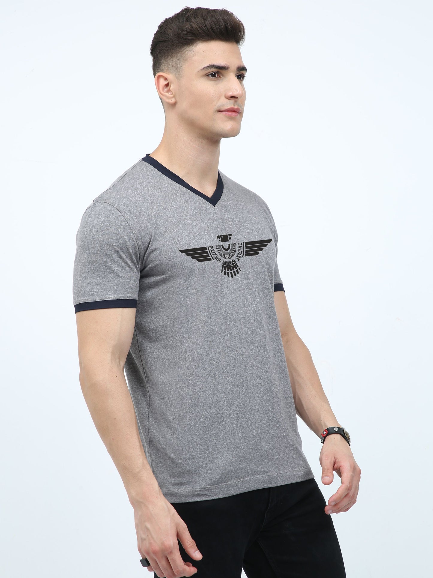 Grey Men's Cotton vee neck t shirts