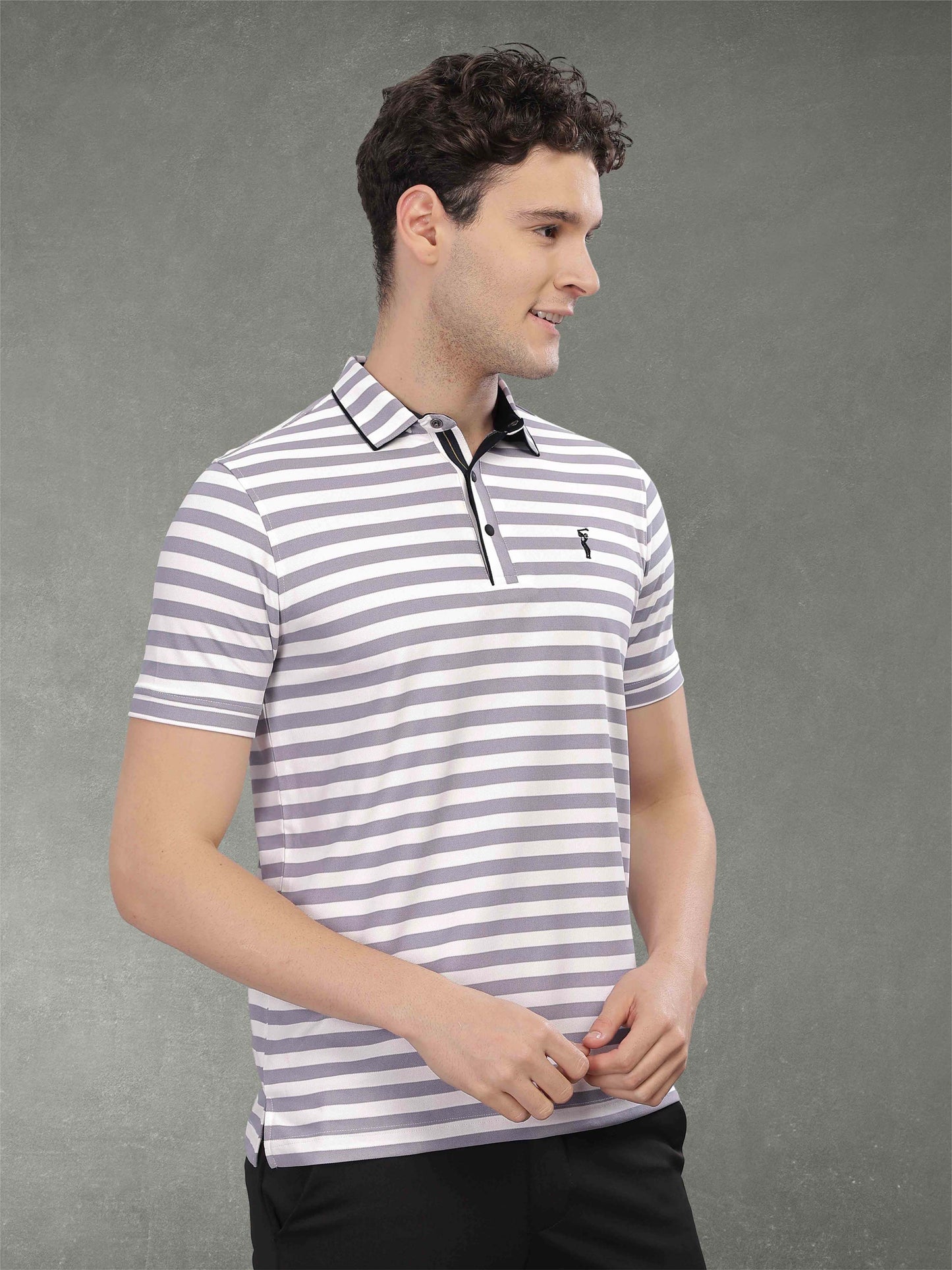 Purple Men's Stripes Polo T-Shirt | Quick Dry | Stretchable | UV Protected | Wrinkle & Odour-Free