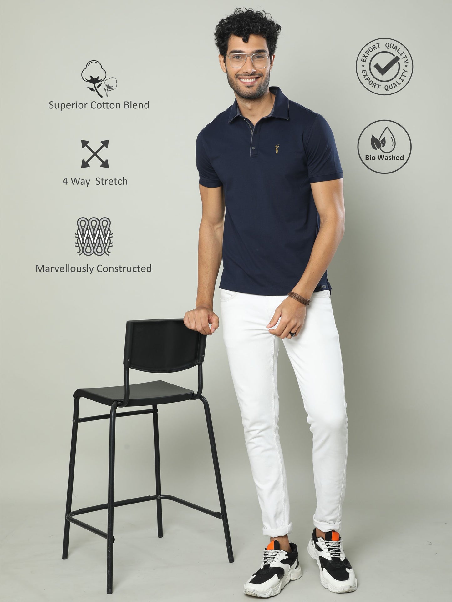 Navy Blue Men Premium SoftBerry PQ Polo T-Shirt