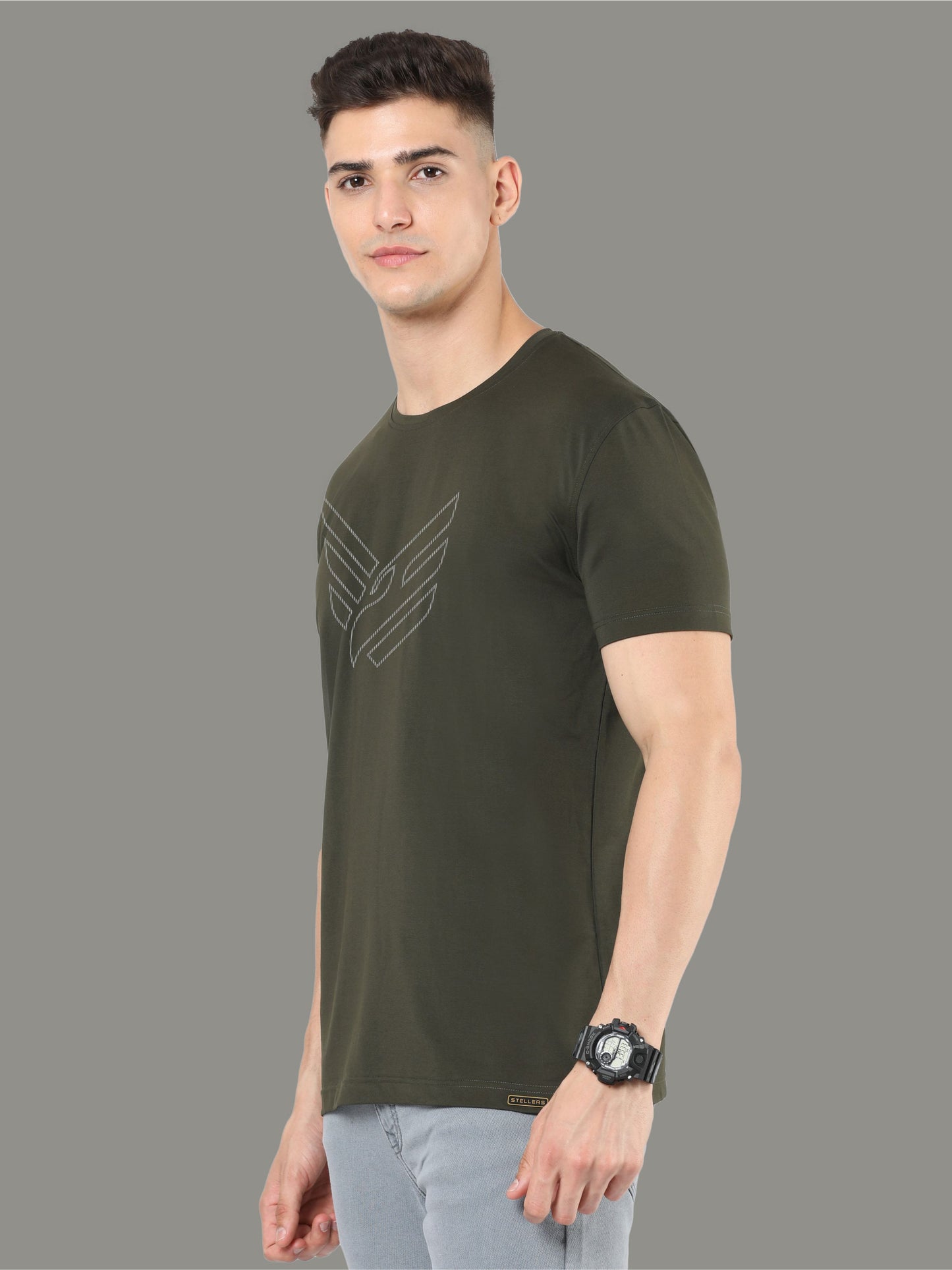 Olive Green Men's Crew Neck T-Shirts Dot Eagle
