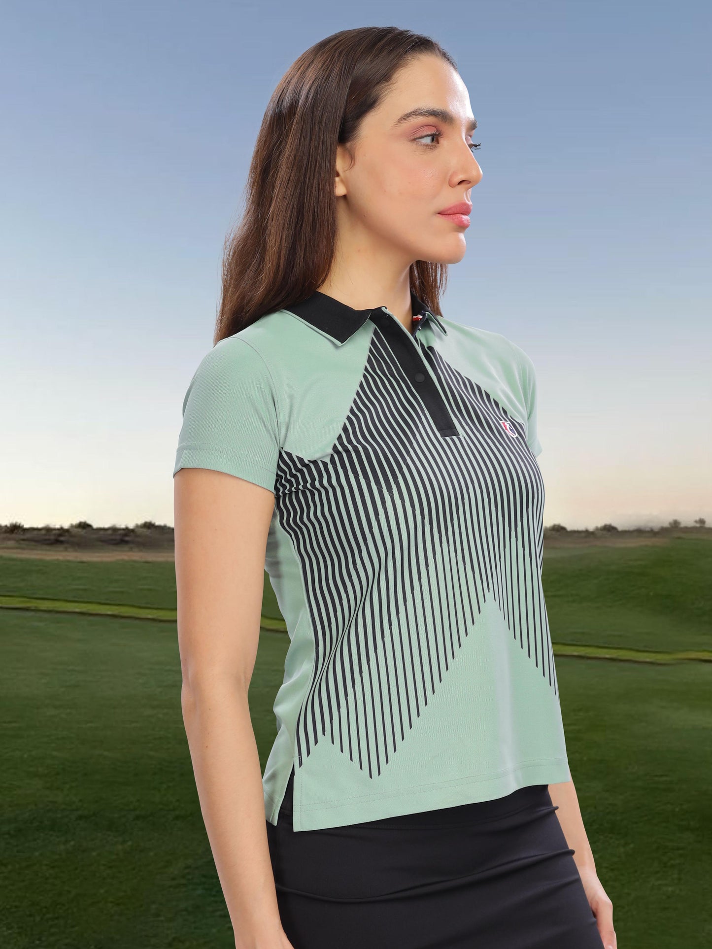 Misty-Green Women Active Wear Polo T-shirts
