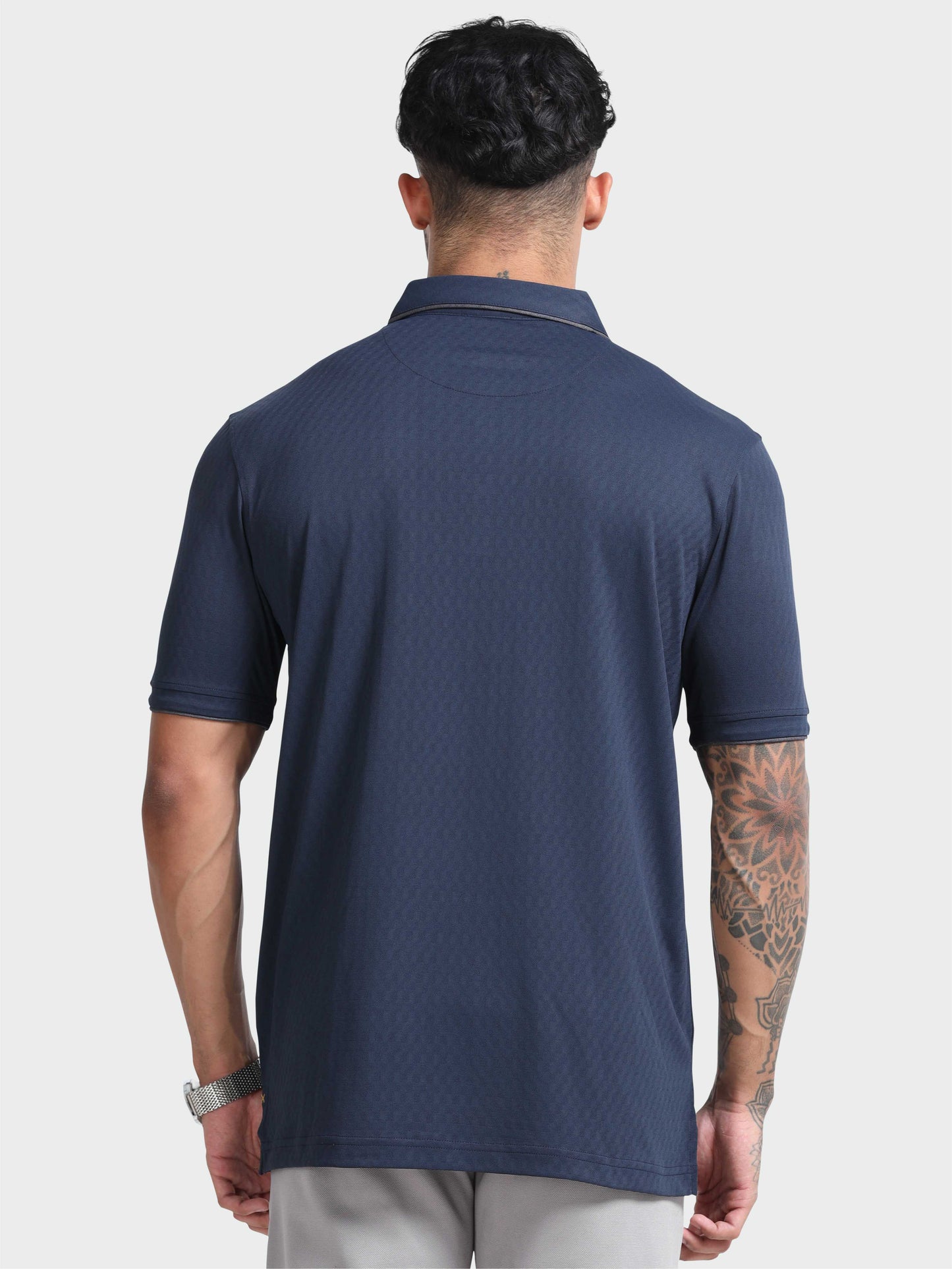 Men Self-Checked Regular Fit Polo T-shirt | Odour Resistant | Wrinkle Free | Quick Dry | Stretchable | Anti-Static