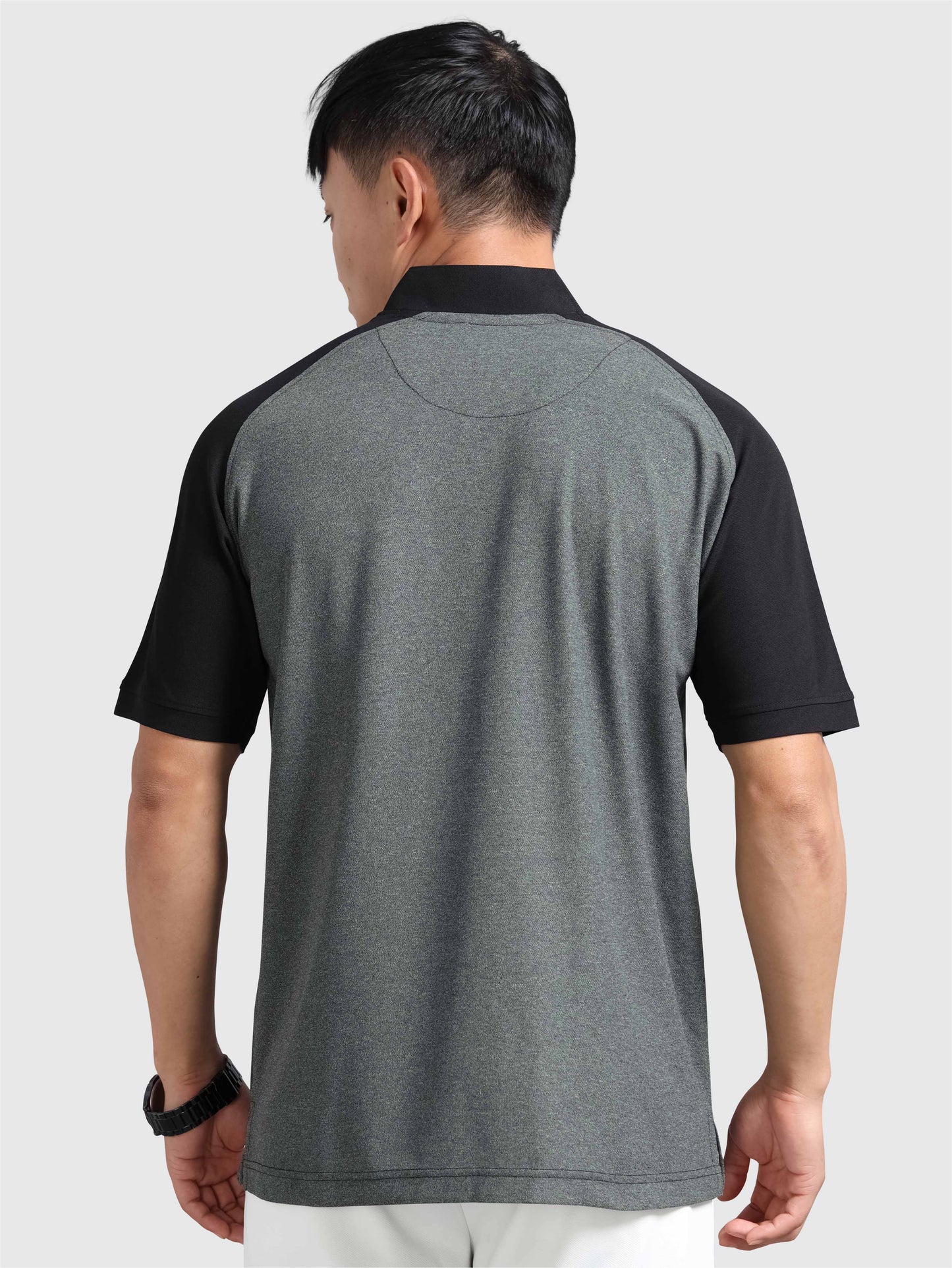 Men’s Charcoal Grey Chinese Collar Polo T-shirt – Raglan Sleeves | Wrinkle-Free | Quick Dry |  Odour-Free | Stretchable | UV Protected