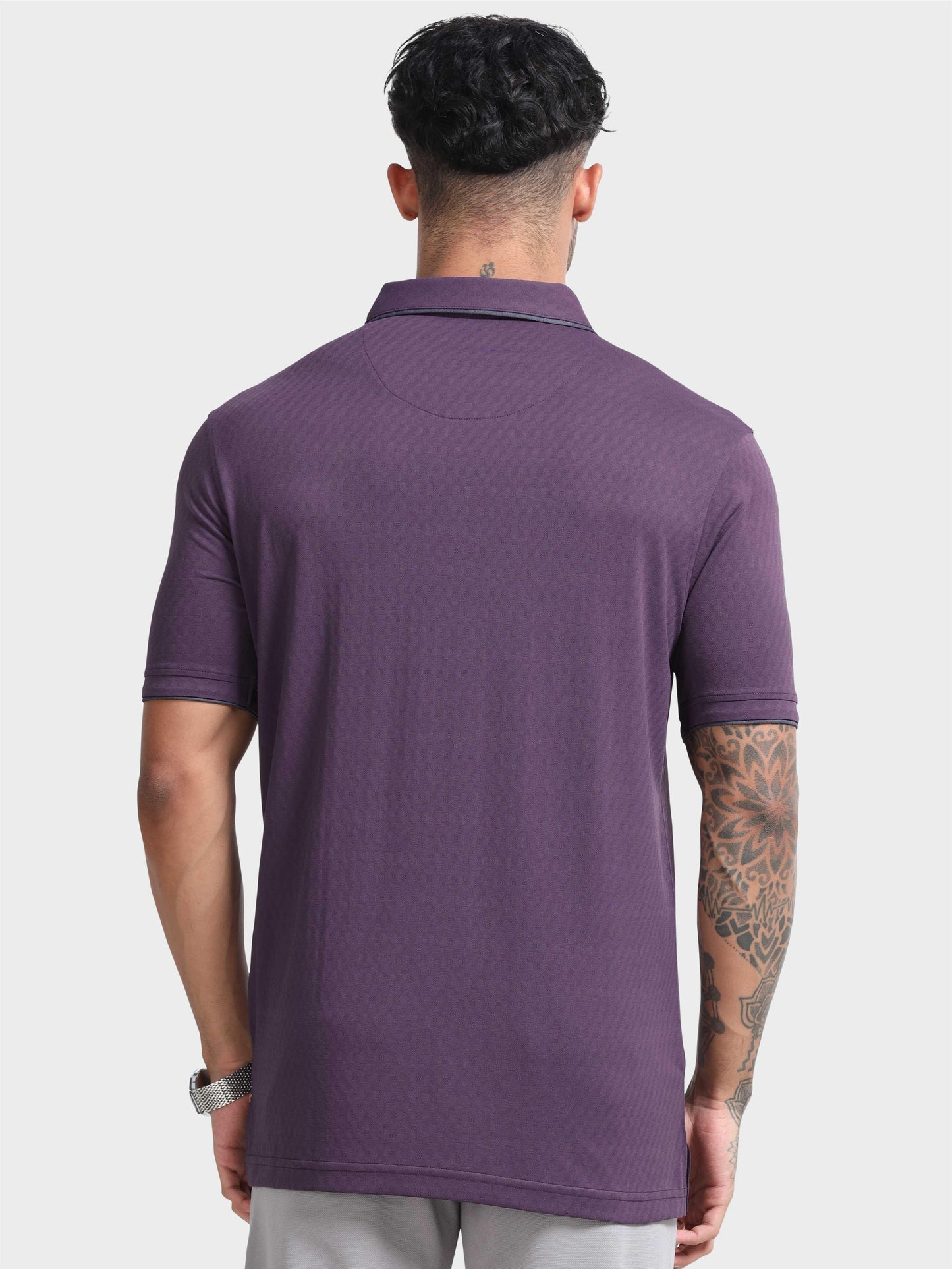 Men Self-Checked Regular Fit Polo T-shirt | Odour Resistant | Wrinkle Free | Quick Dry | Stretchable | Anti-Static