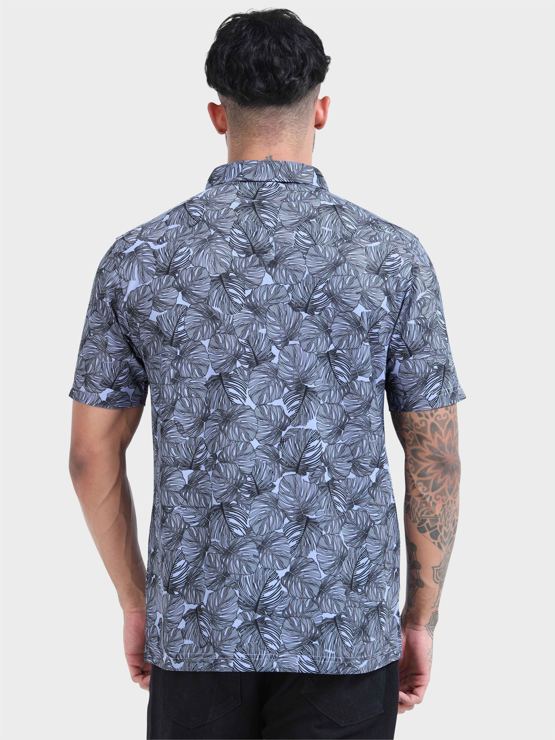 Purple Leaf Printed Polo T Shirt for Men