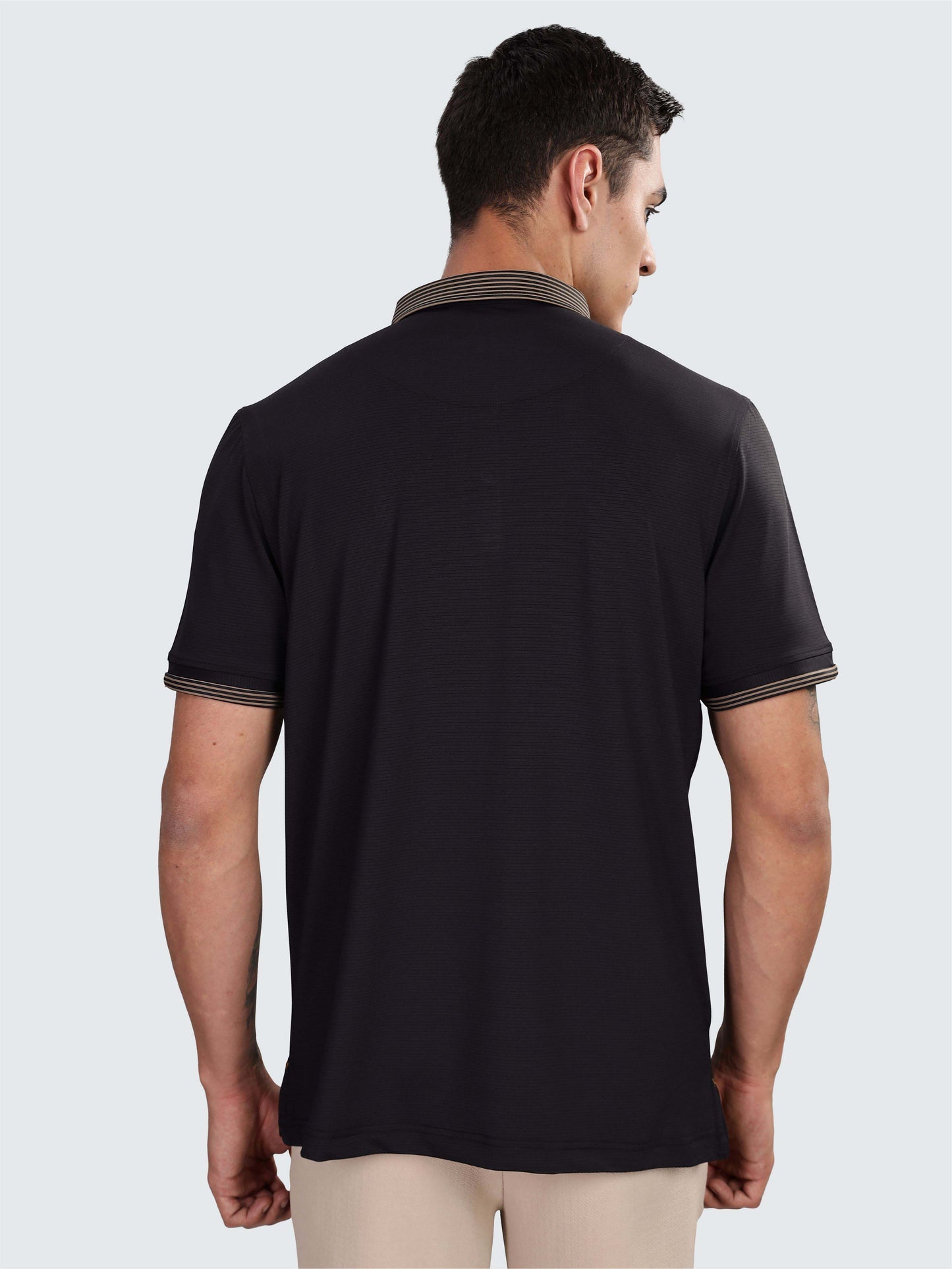 Men Premium Ultra Stripes Polo T-Shirt - Black | Feather Touch Feel | Light Weight | Stretchable | Sustainable