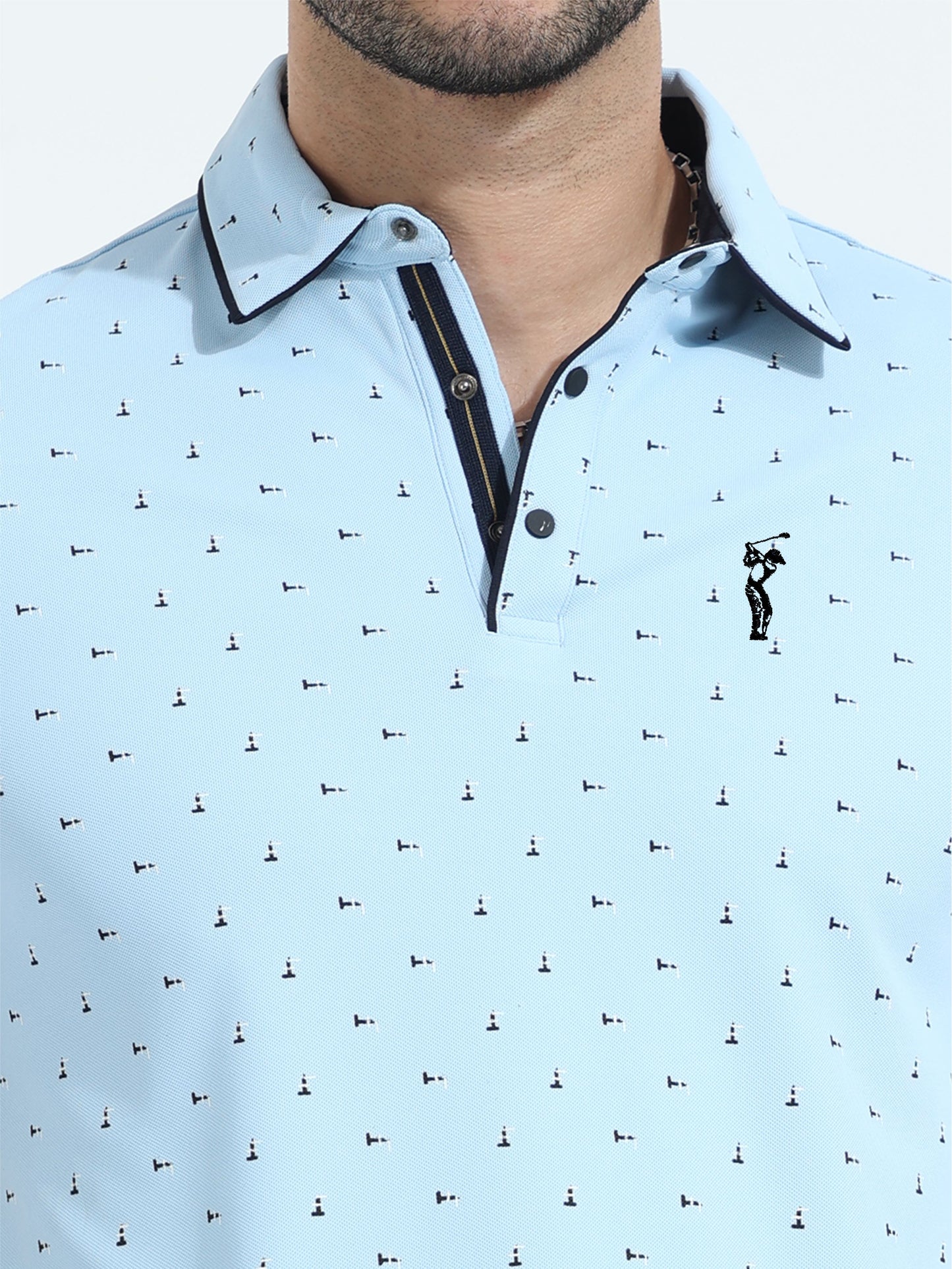 Ice Blue Men's Rolex Print Polo T-Shirts | Quick Dry | Stretchable | UV Protected | Wrinkle & Odour-Free