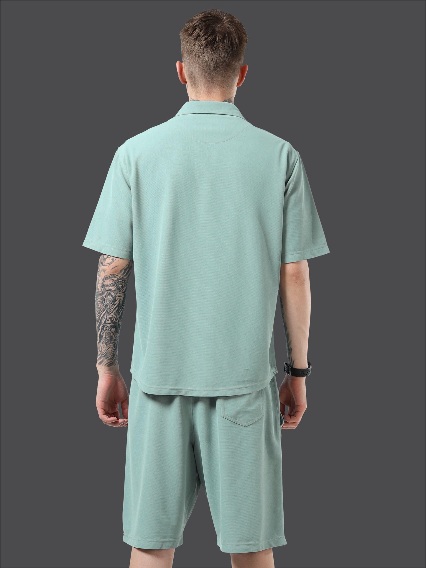 Men Relaxed Fit Co-ord Set Misty-Green | Wrinkle Free | Stretchable | Feather Touch Feel | Breathable