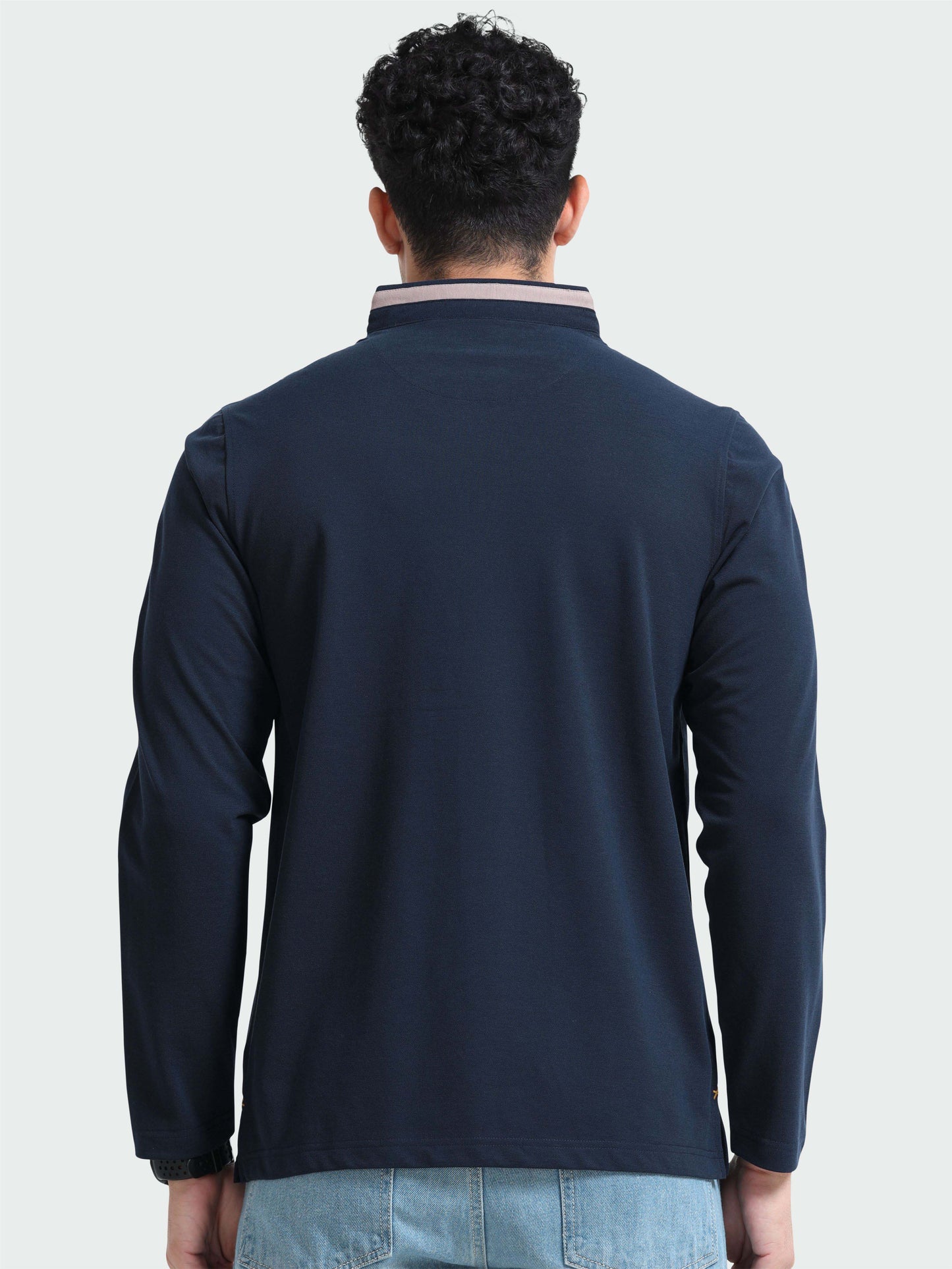 Navy Blue Full Sleeve Polo T Shirt for Men