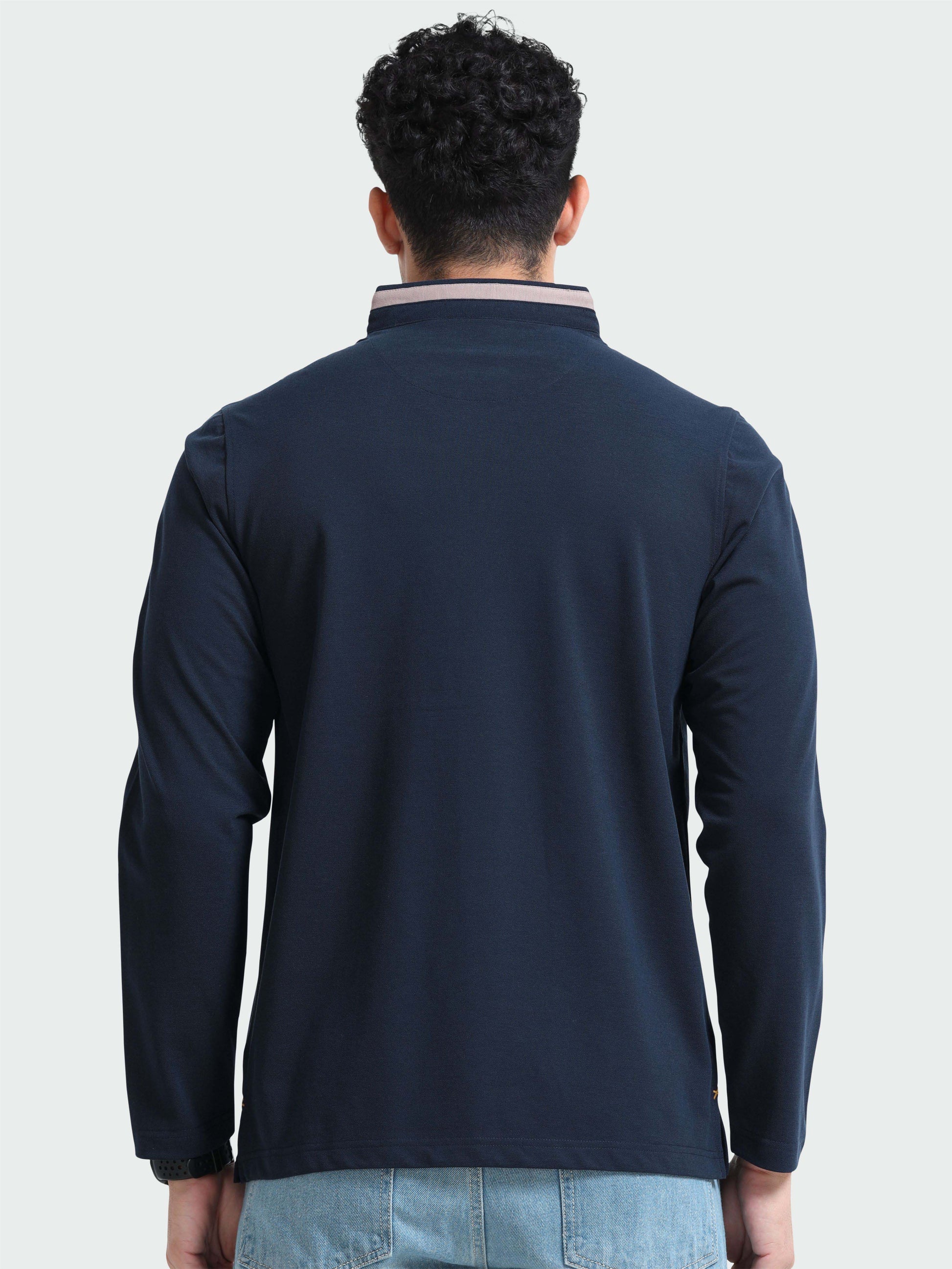 Navy Blue Full Sleeve Polo T Shirt for Men