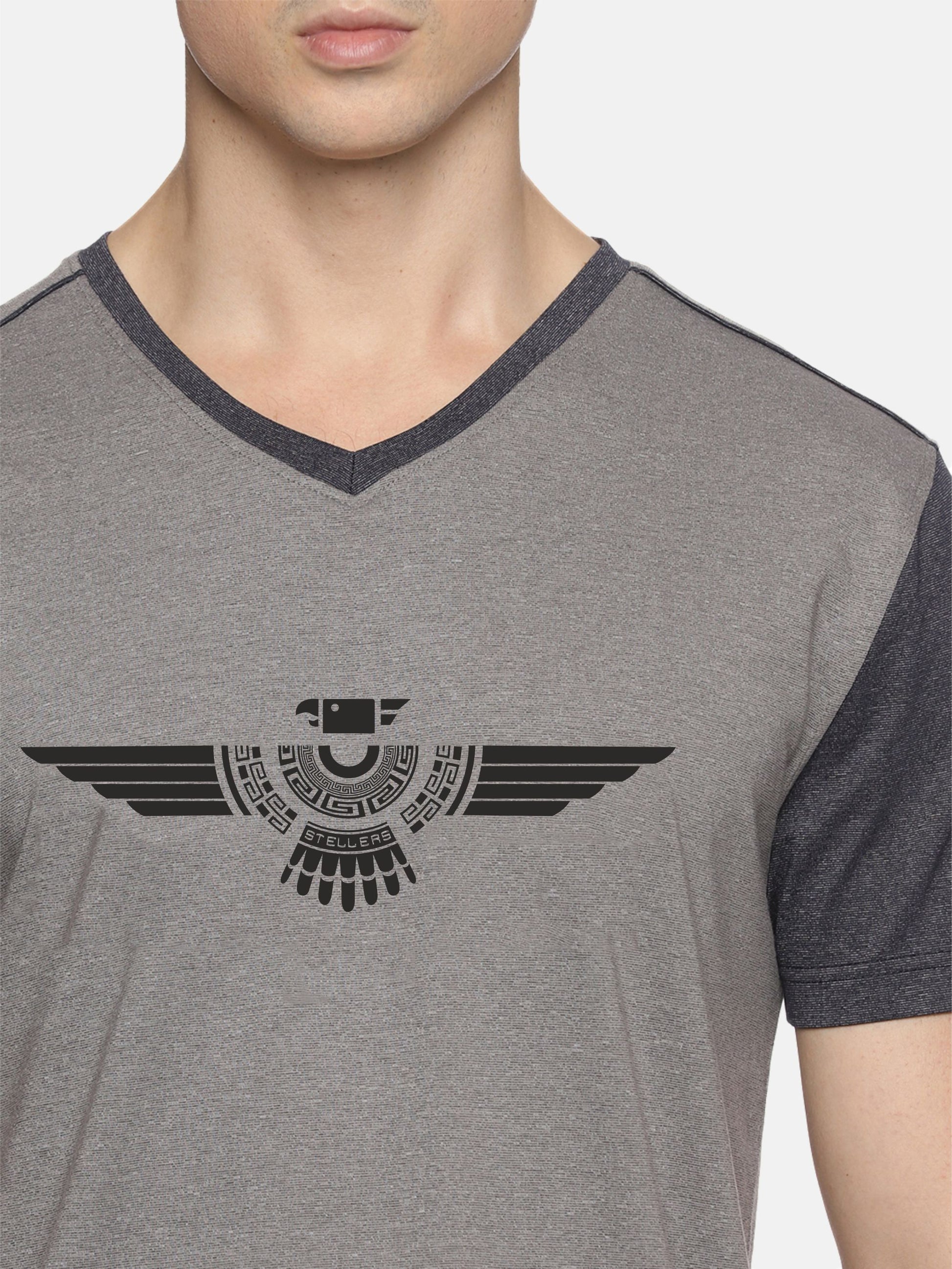 Men's Grey Cotton Vee Neck T Shirts 