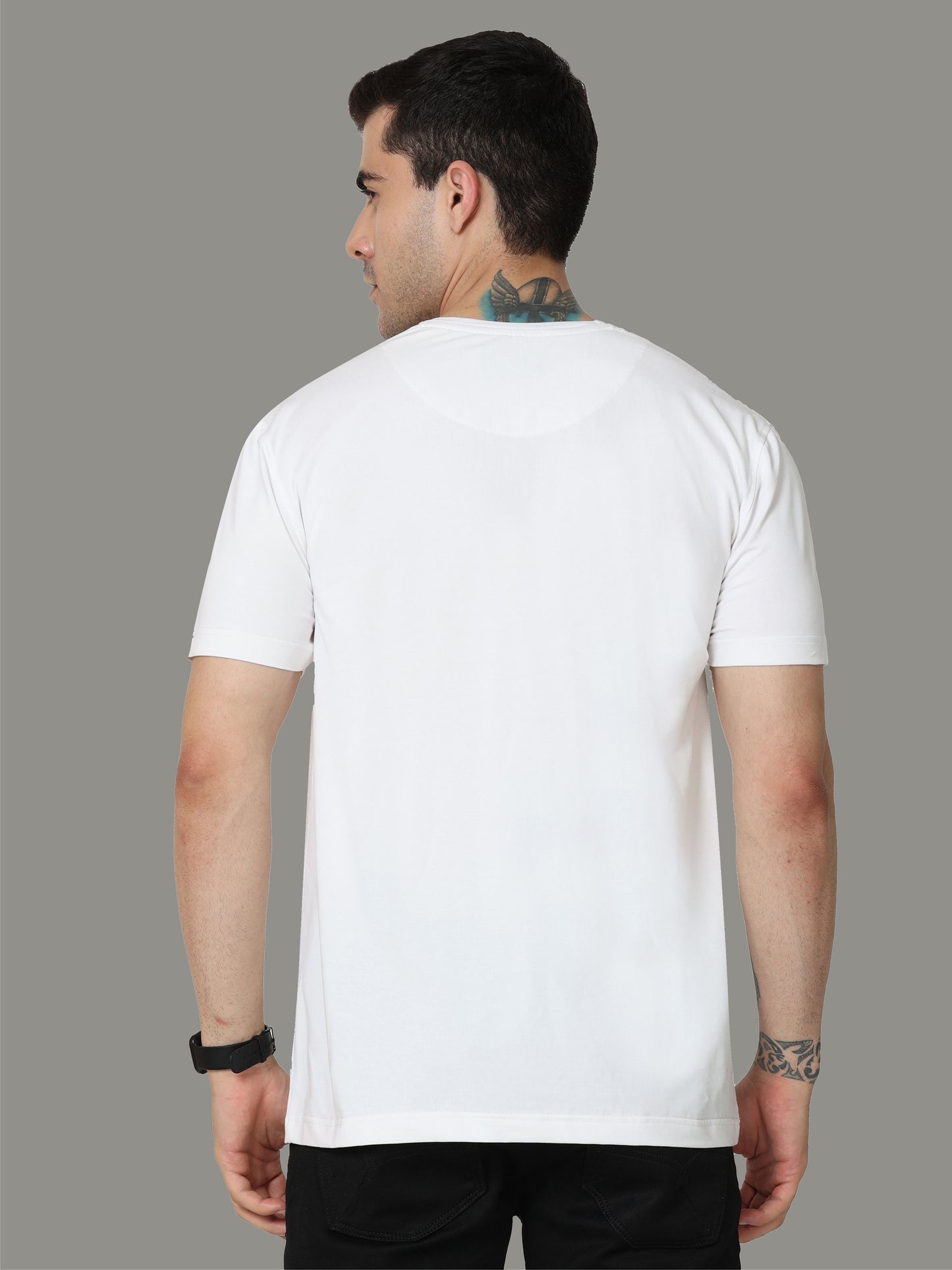 White Men's Crew Neck T-Shirts Tribal
