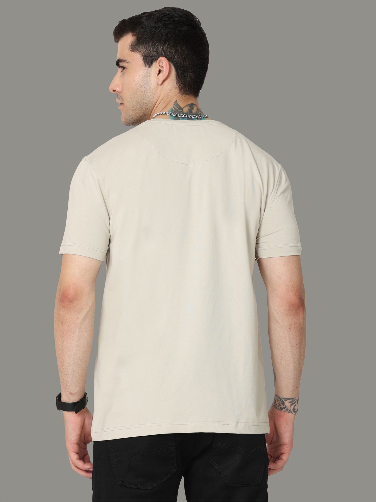 Moose Grey Men's Crew Neck T-Shirts Tribal